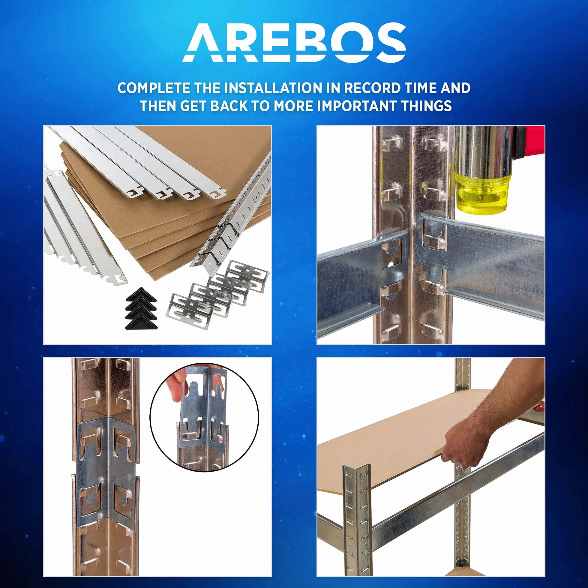 Arebos 2x Regał do dużych obciążeń | Regał piwniczny | Regał magazynowy | Regał bezśrubowy | 180x75x45cm | 5 paneli MDF | Zestaw 2 | 875kg
