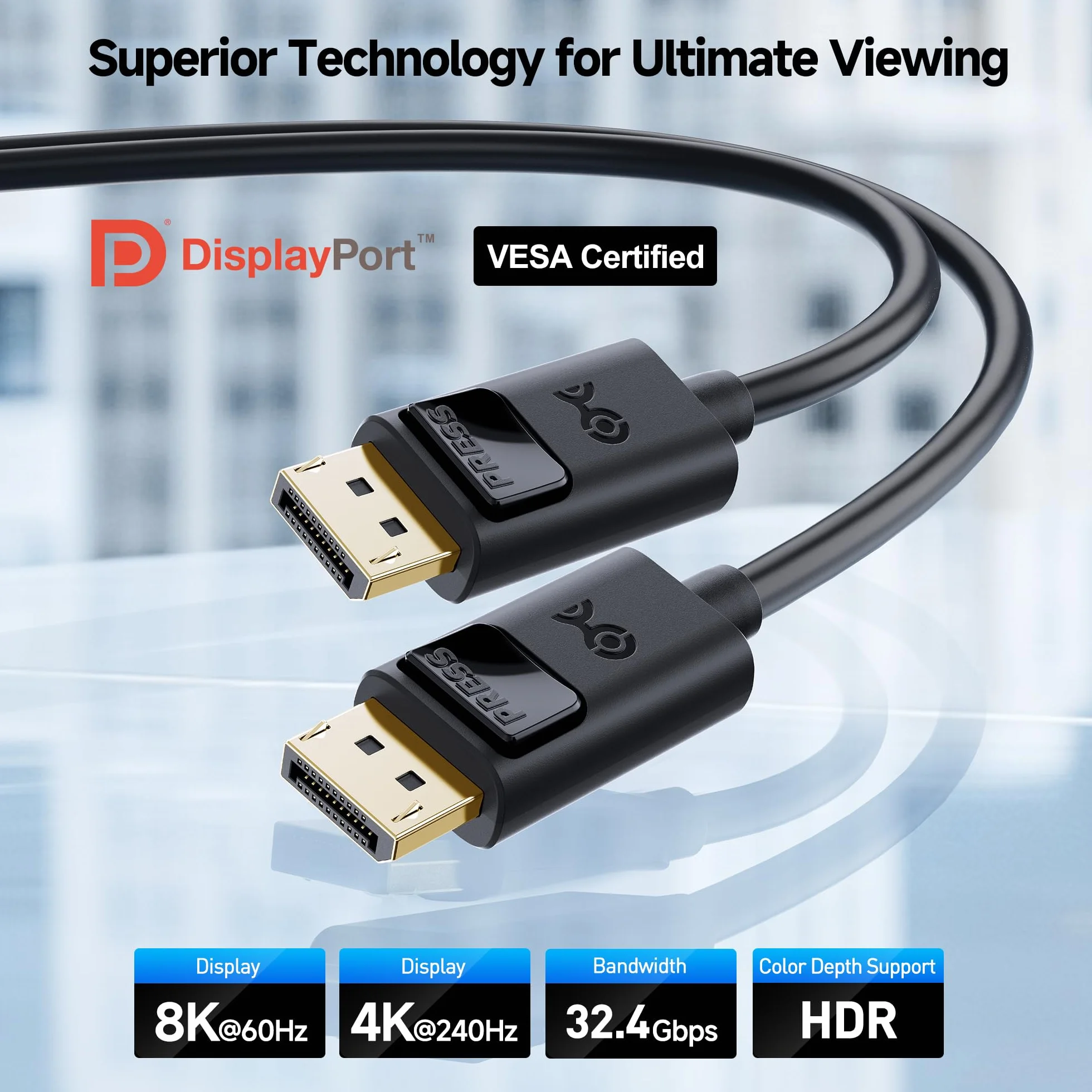 Cable Matters Certyfikat VESA Kabel DisplayPort do DisplayPort 8K (kabel DisplayPort 1.4) z rozdzielczością wideo 8K 60Hz (7680x4320) i obsługą HDR - 3m