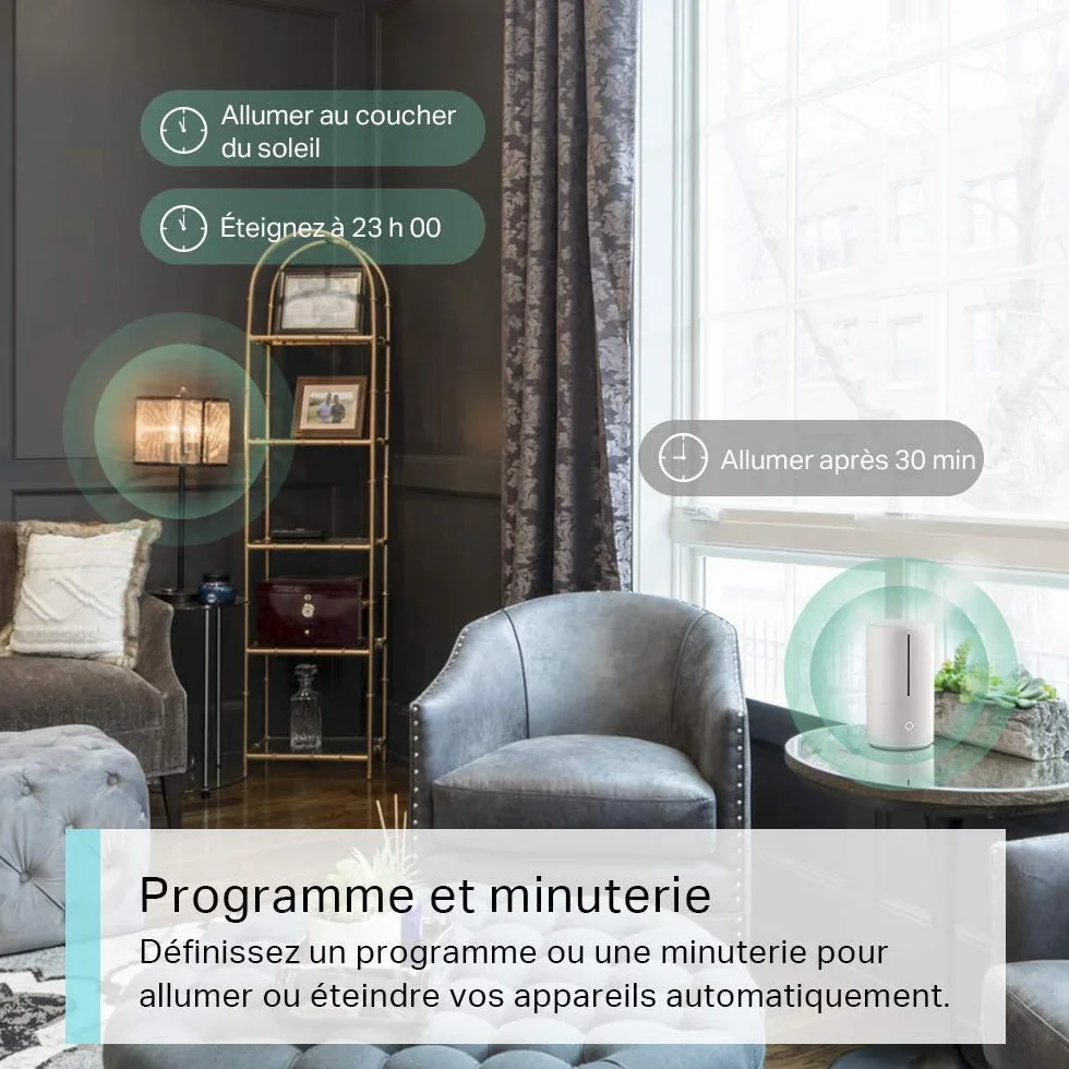Tapo Gniazdo WiFi, inteligentne gniazdko kompatybilne z Alexa i Google Home, typ 10 A, typ E, sterowanie wentylatorem, ekspresem do kawy, lampą zdalną, nie wymaga koncentratora, Tapo P100(FR) 1
