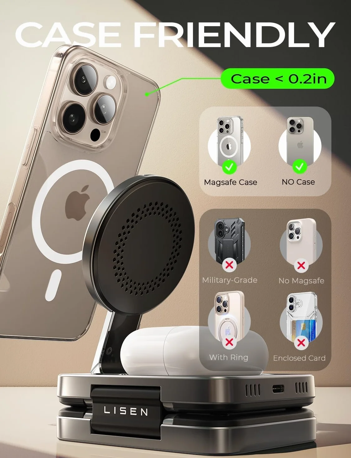 LISEN Do bezprzewodowej ładowarki 3 w 1 Apple Watch i iPhone do Apple 16 15 Max akcesoria AirPods 3 stacja ładująca do iPhone 16 15 Pro Max AirPods 4 3 Pro 2 Watch 10 9