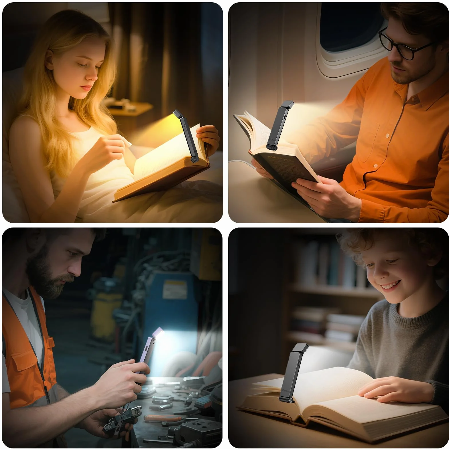 lampka do czytania, LED ładowalna lampka do książki, lampka LED z zaciskiem do czytania w nocy i książek w łóżku, ładowanie USB 80 godzin, przenośna lampa dla moli książkowych, dzieci