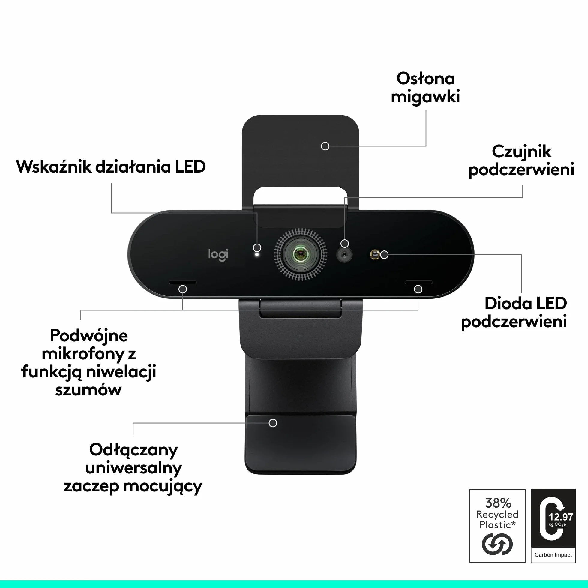 Logitech Brio 4K kamera internetowa z mikrofonem i redukcją szumów, automatyczna korekcja światła HD, do Teams Zoom Meet PC Mac
