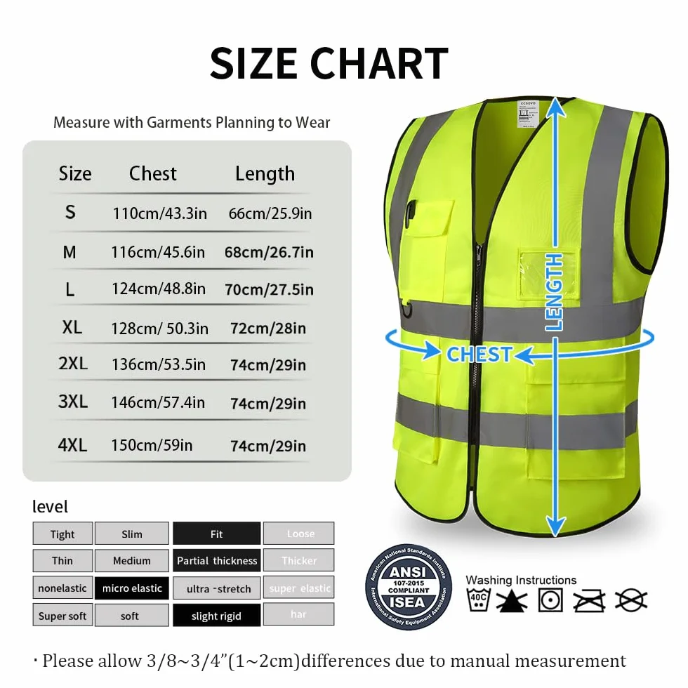 Kamizelki Hi Vis dla kobiet i mężczyzn odblaskowe kamizelki bezpieczeństwa o wysokiej widoczności, oddychające, z zamkiem błyskawicznym, do budowania na zewnątrz, spełniają normę ANSI/ISEA