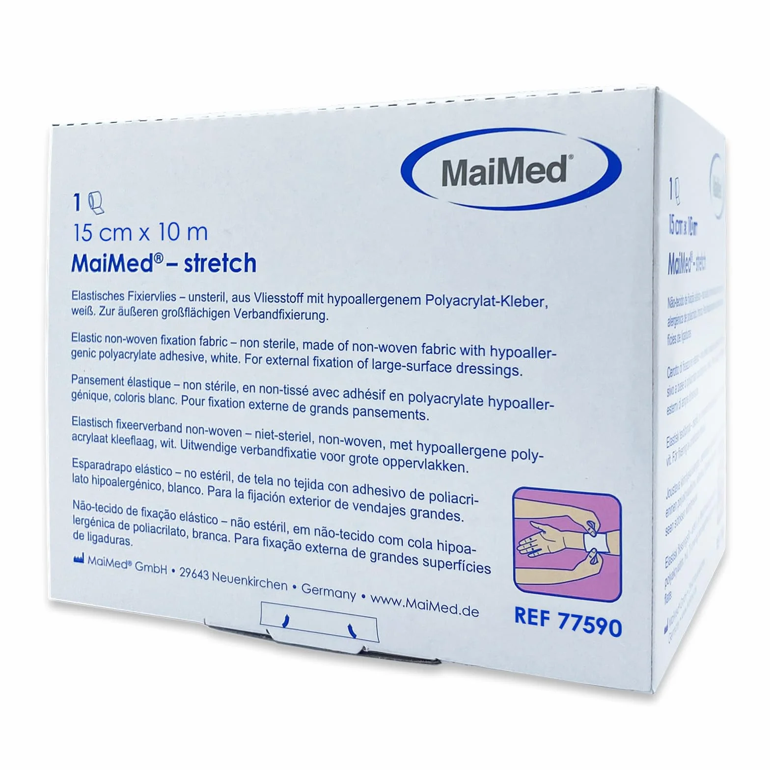 Plaster na ranę MaiMed stretch włóknina mocująca 15 cm x 10 m hipoalergiczna, biała, elastyczna włóknina mocująca 1 sztuka/pudełko
