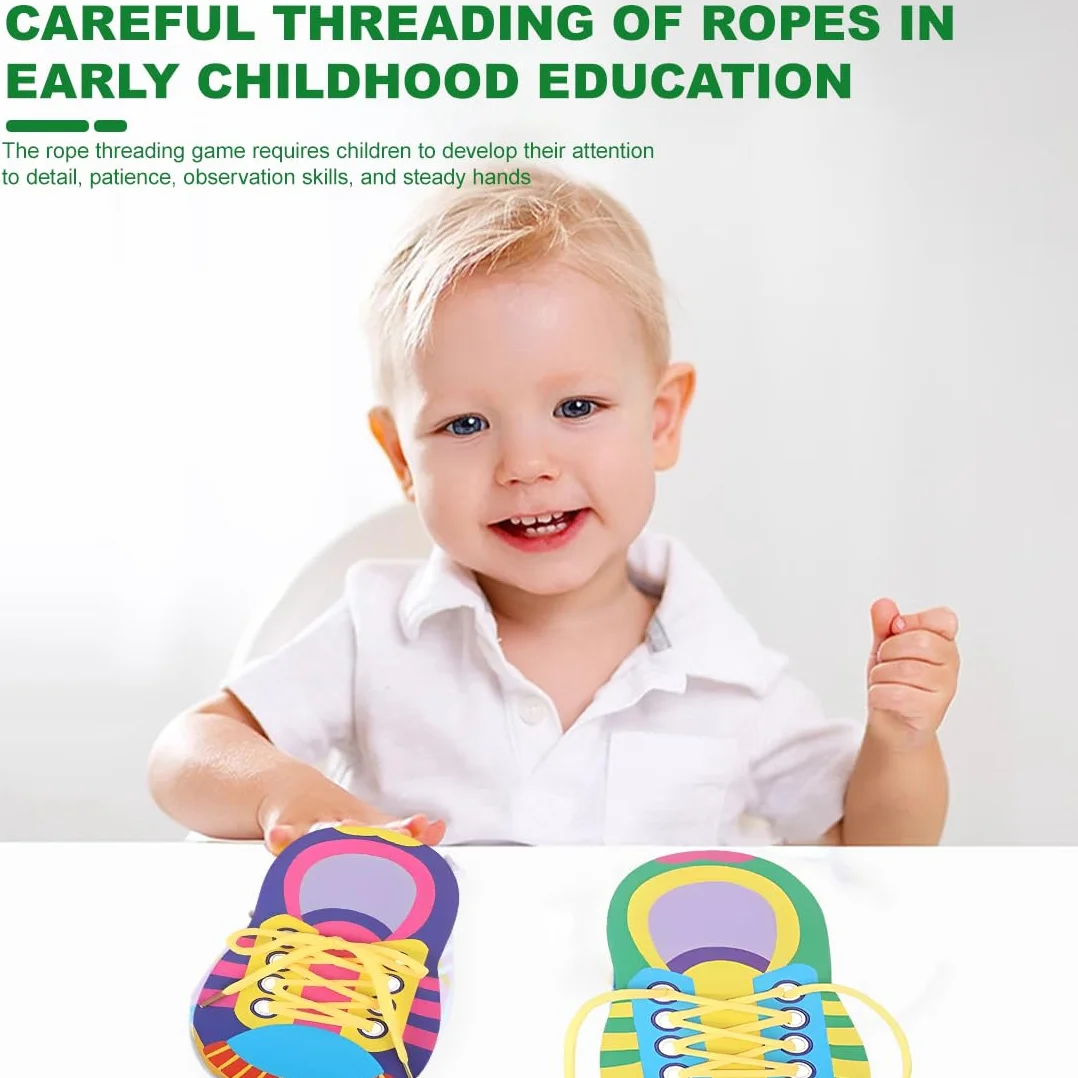 Montessori zestaw 4-częściowy zestaw do nauki wiązania butów dla dzieci, zabawka edukacyjna od 3 lat, gra treningowa dla motoryki precyzyjnej i samodzielności, pomysł na prezent dla przedszkola