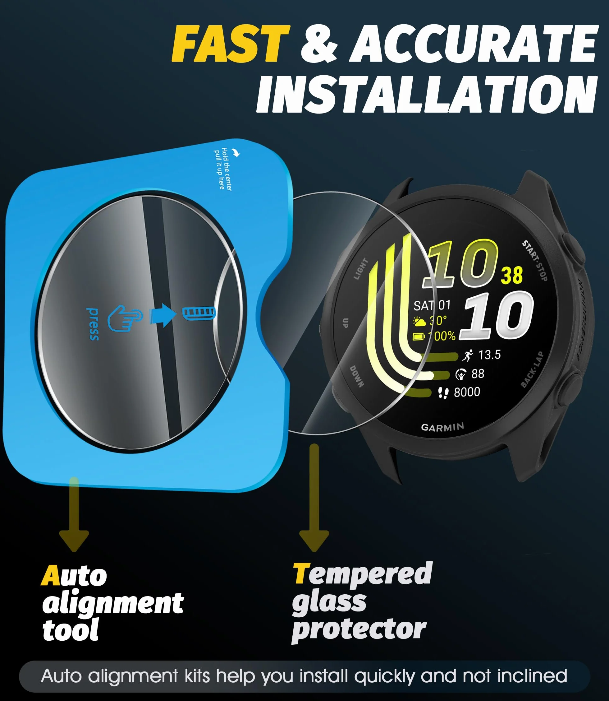 NEWZEROL 2 szt. Ochraniacz ekranu kompatybilny z Garmin Forerunner 170/170 Music/165/165 Music z ramą montażową, odporna na zarysowania 9H folia ochronna ze szkła hartowanego o wysokiej rozdzielczości