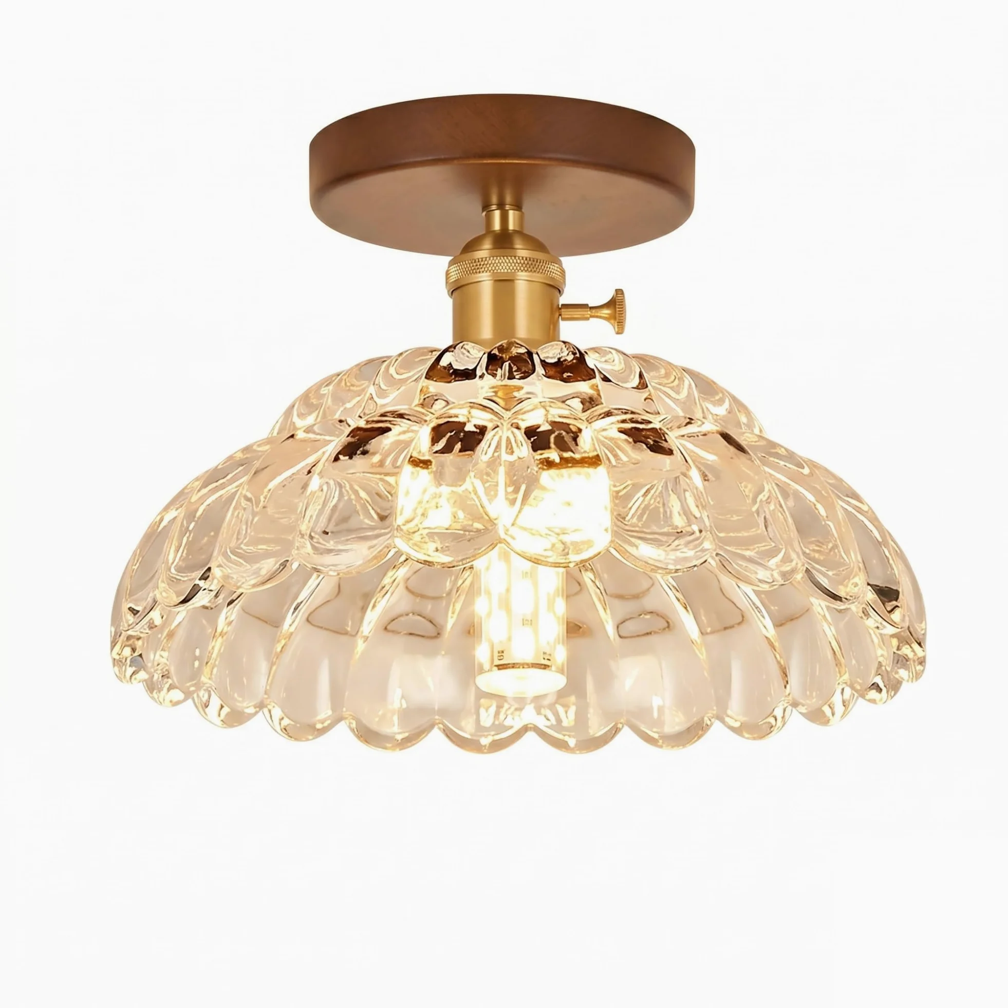 Nowoczesna lampa sufitowa ze szkłem, półwpuszczany żyrandol w stylu vintage, z podstawą z drewna orzechowego, zapiekanka lampa sufitowa z połowy wieku do przedpokoju, przedpokoju, garderoby, sypialni