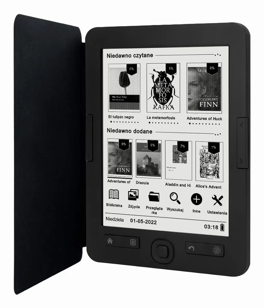 Czytnik eBooków Bemi Cognita+ z Ekranem E-Ink Carta 6 cali, 4 GB Pamięci, Etui Skórzane, Kolor Grafitowy