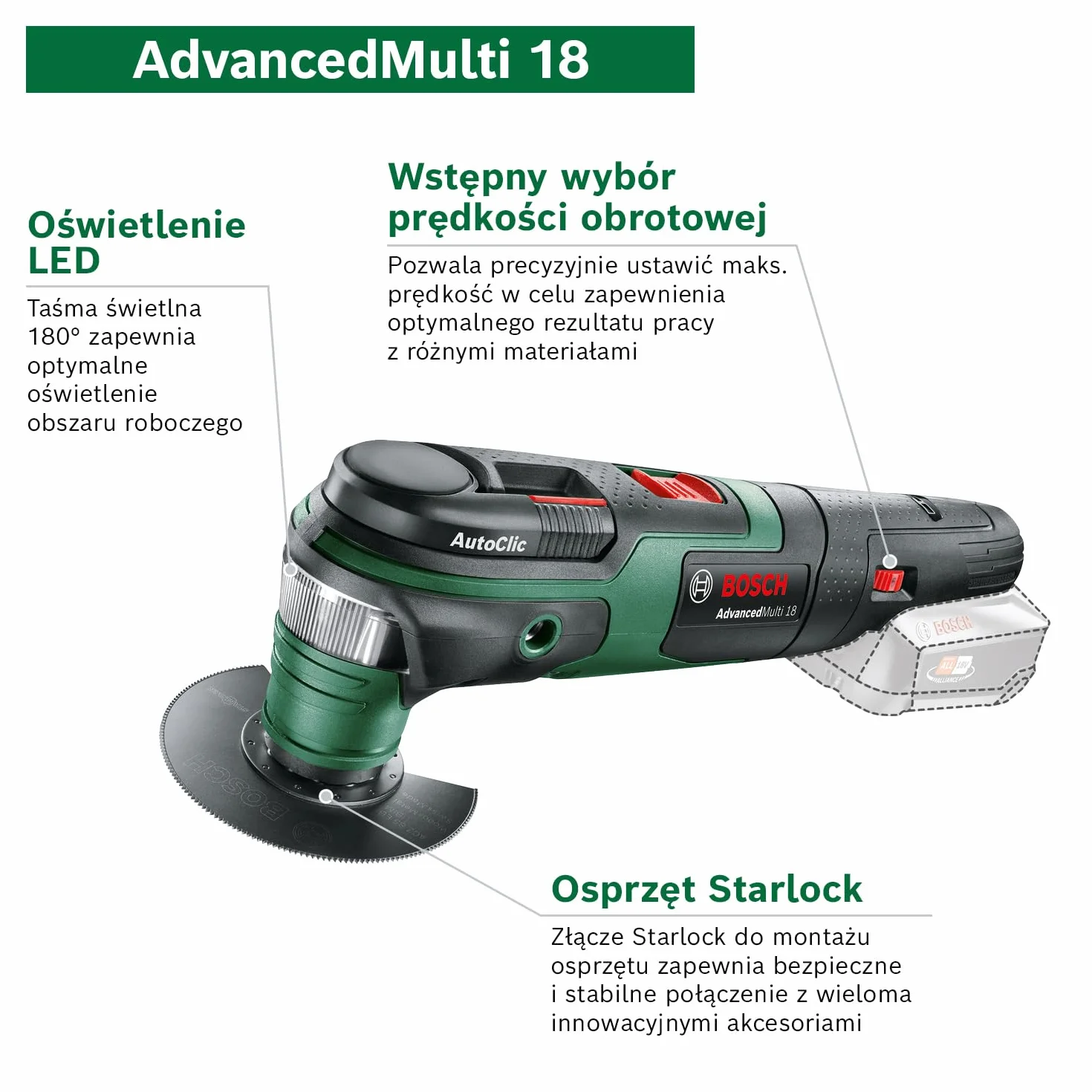 Bosch Home and Garden Akumulatorowe narzędzie wielofunkcyjne AdvancedMulti 18 Bosch Home and Garden (1 akumulator, system 18 V, w walizce)