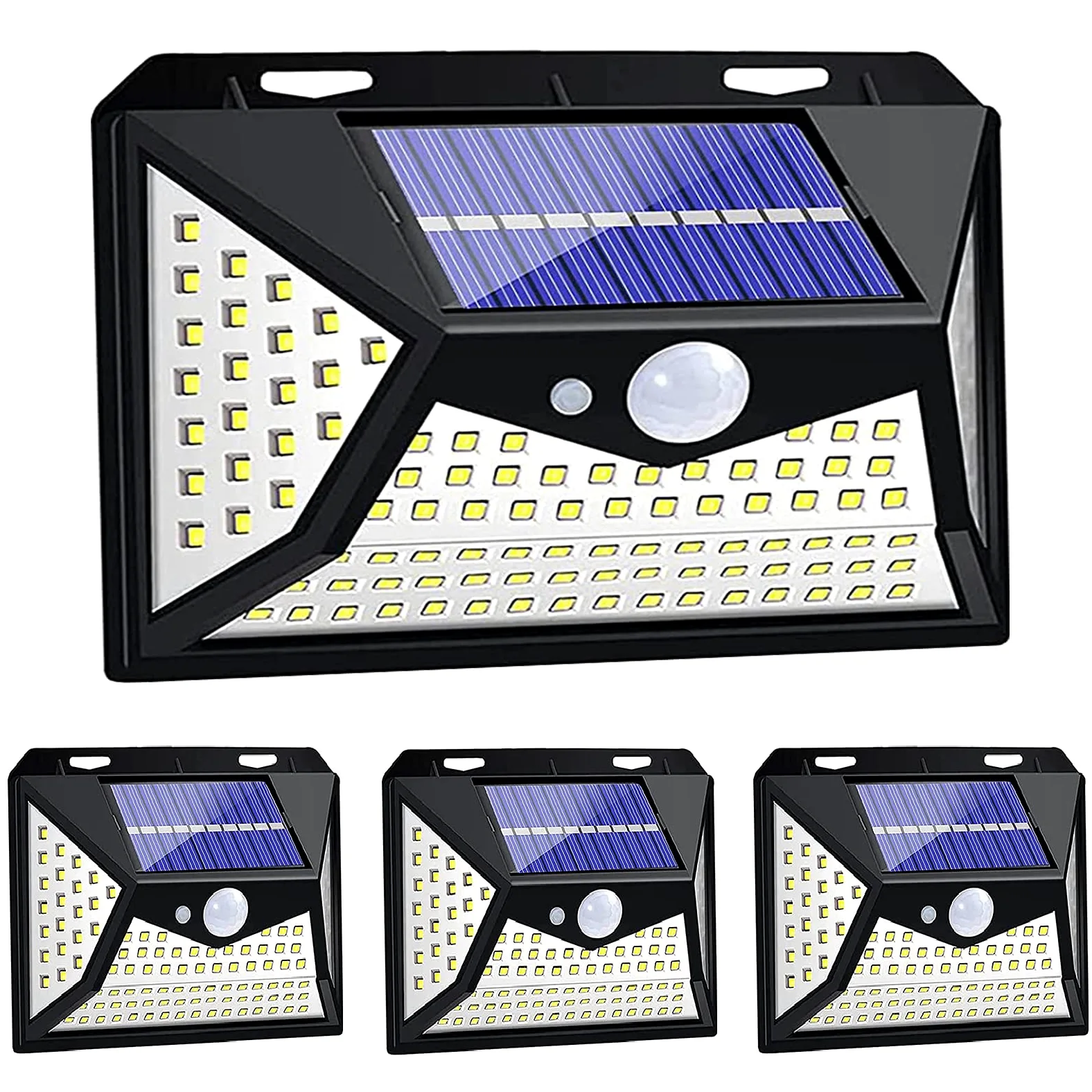 Lampa solarna do użytku na zewnątrz, 118 diod LED, czujnik ruchu, do użytku na zewnątrz, 2000 mAh, solarna lampa zewnętrzna z czujnikiem ruchu, wodoszczelna lampa ścienna, solarna lampa zewnętrzna, lampa solarna do ogrodu, 4 sztuki