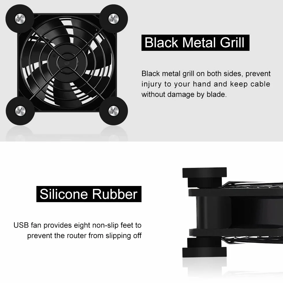 Mini wentylator USB 80 mm, sterowanie wieloma prędkościami, redukcja ciepła do routera, konsoli do gier, telewizora, odbiorcy, modemu, DVR, kabiny AV, 2 szt