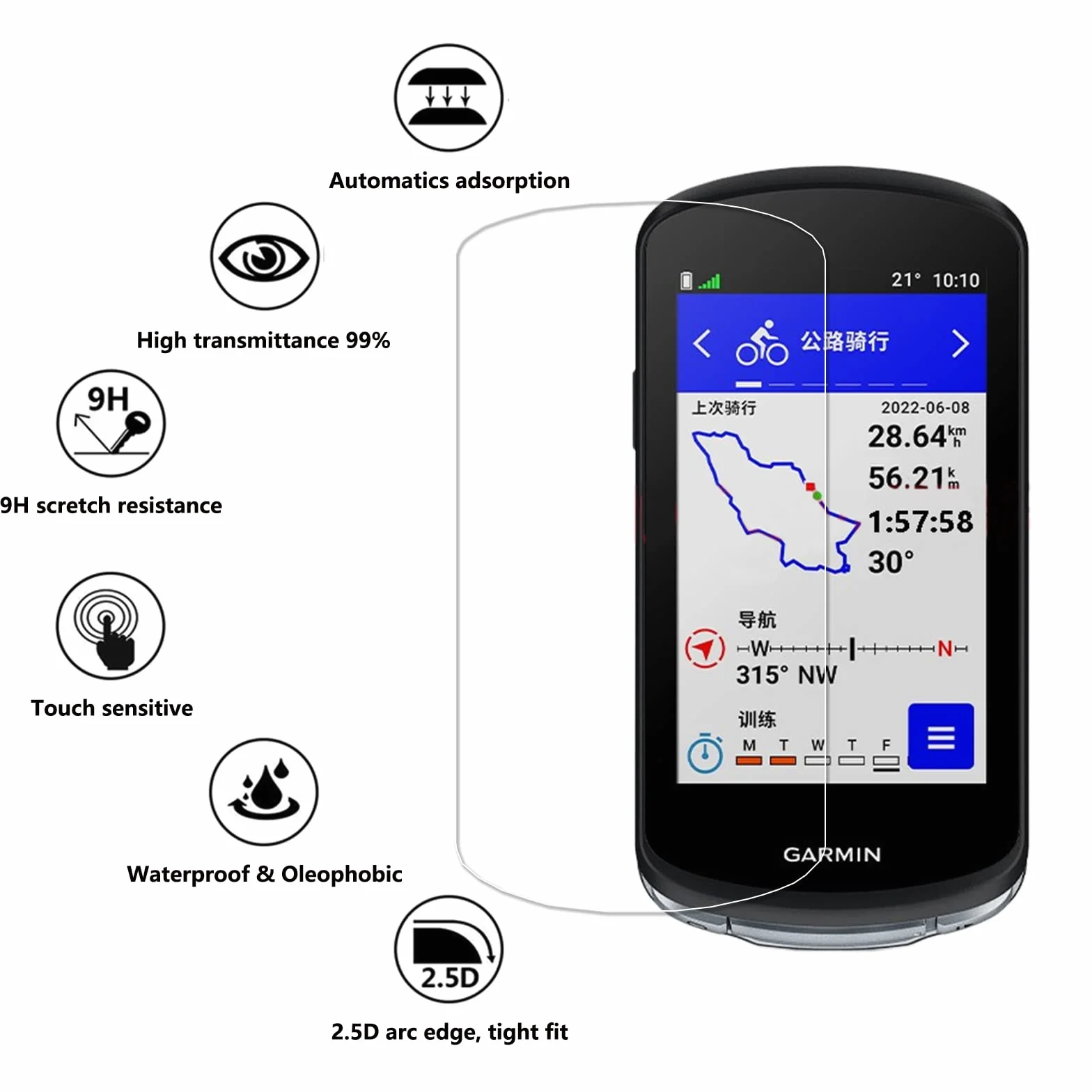 LUSEE 3 sztuki folii ochronnej kompatybilnej z Garmin Edge 1040/1040 Solar / 1030/1030 Plus, folia ochronna na wyświetlacz HD [twardość 9H] [odporna na zadrapania] [ochrona przed odciskami palców]