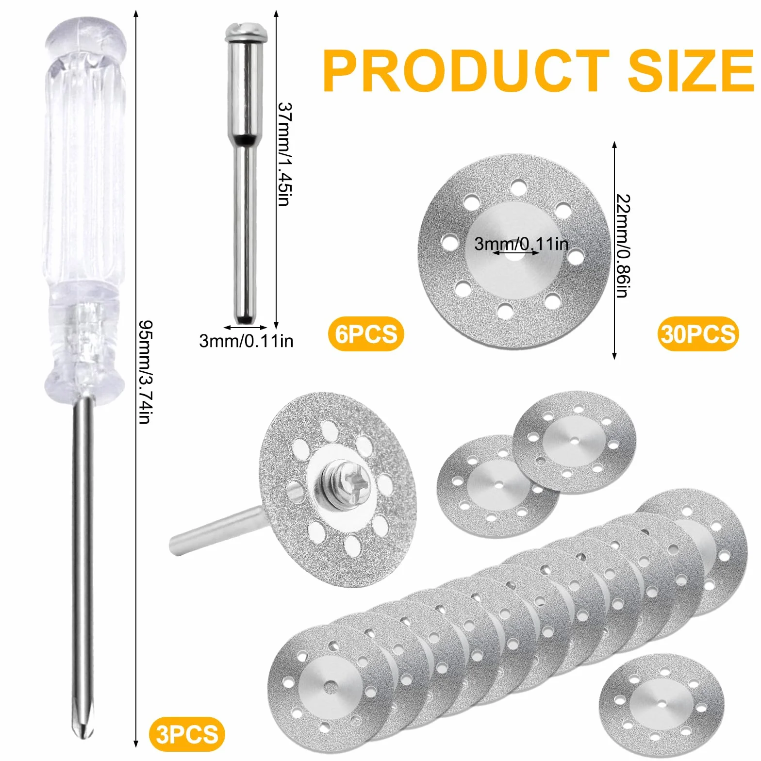 30 sztuk diamentowych tarcz tnących 22 mm, z 6 sztukami trzpienia 3 mm, 3 sztuki, wkrętaki krzyżowe, diamentowe tarcze tnące, mini tarcza diamentowa, brzeszczoty do narzędzi obrotowych