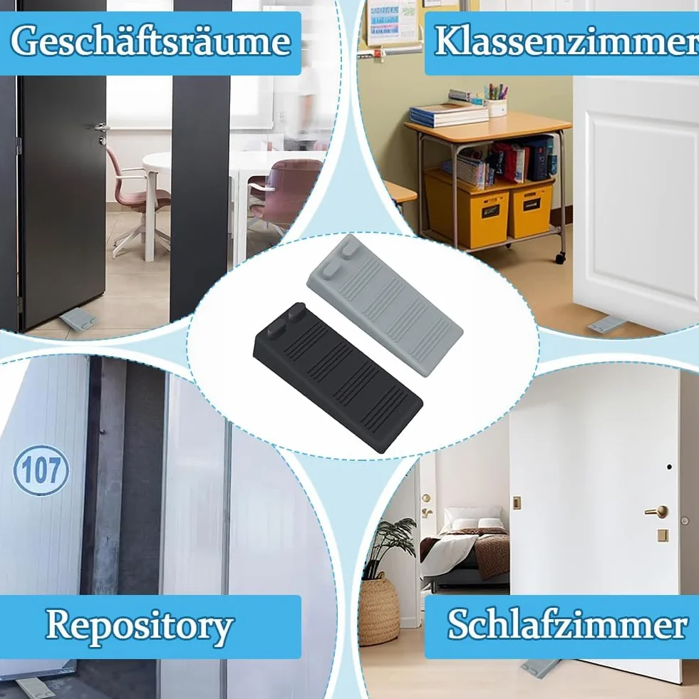 Stoper do drzwi, gumowy klin do drzwi, 2 sztuki, szary, czarny, regulowana wysokość, konstrukcja odporna na zarysowania i antypoślizgowa, nie uszkadza podłogi, nadaje się do wszystkich rodzajów podłóg