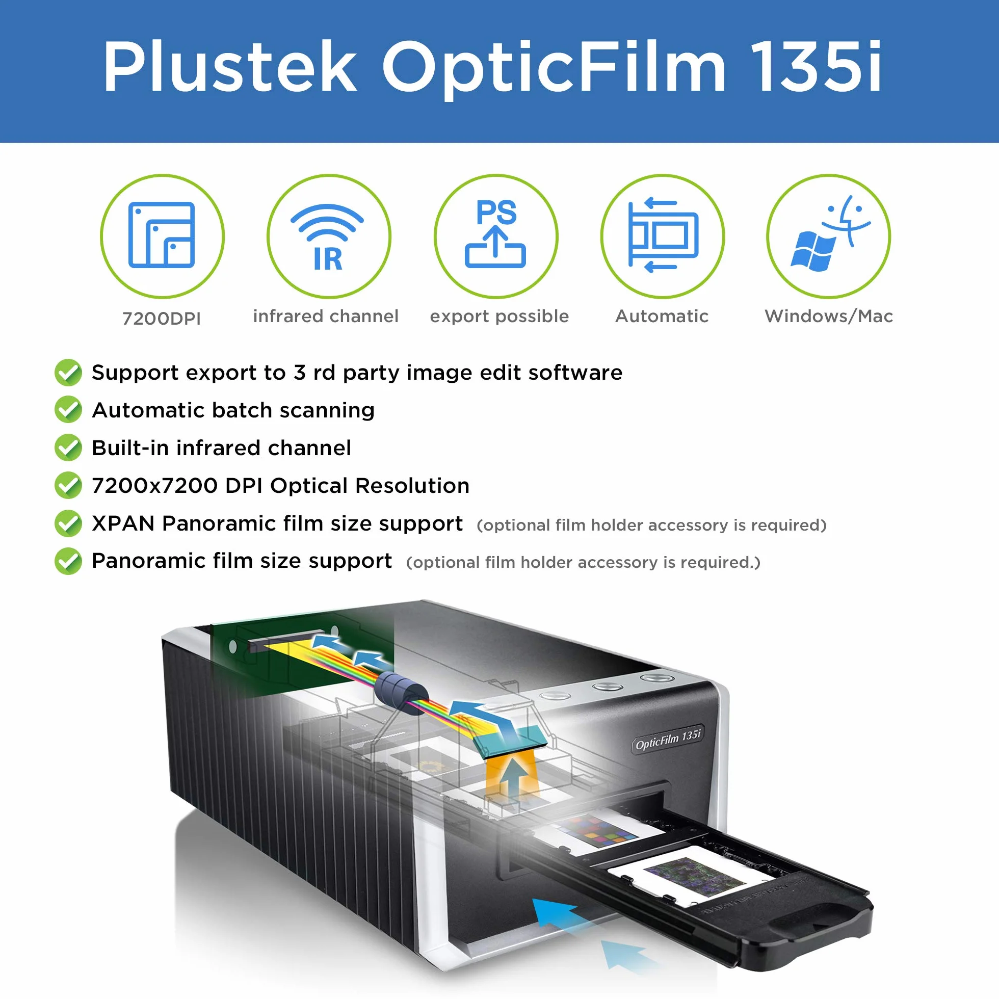 Plustek OpticFilm 135i Automatyczny skaner filmów i slajdów 35 mm 7200 dpi