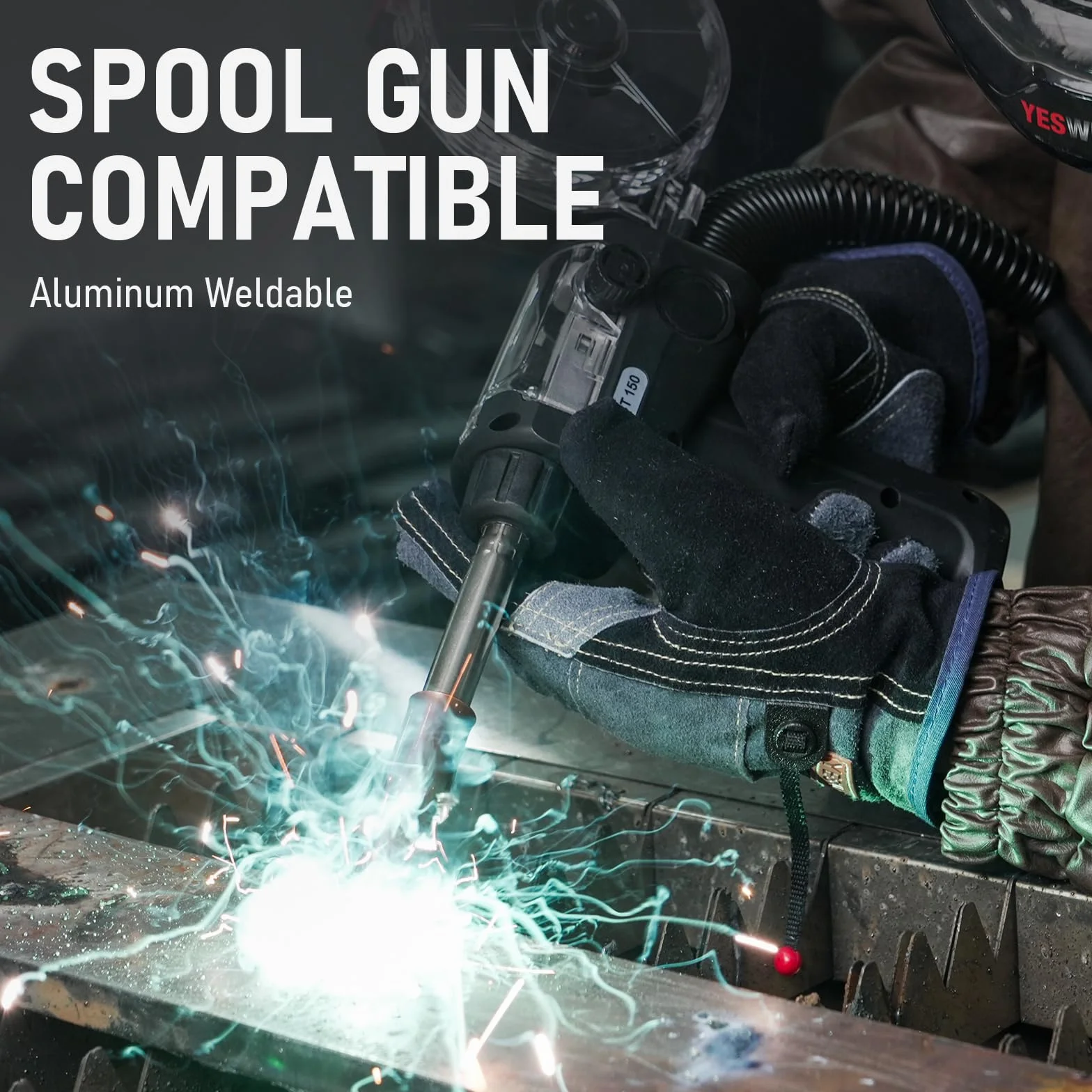 YESWELDER 185A Spawarka MIG MAG, Flux Core MIG/MIG Gazowy/Pistolet spawalniczy MIG/Lift TIG/Stick 6 w 1 Wieloprocesowa Spawarka do Aluminium, Cyfrowy Wyświetlacz LED Synergiczne Sterowanie 230V
