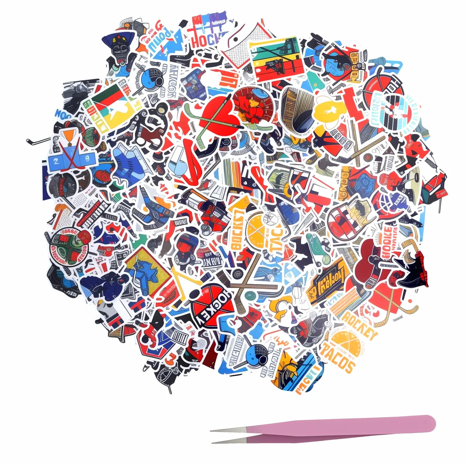 220 szt. naklejek z dyskiem hokejowym i pincetą, naklejki do hokeja na lodzie, naklejki do scrapbookingu, estetyczne, winylowe, wodoodporne naklejki grafitti na skateboard, samochód, laptop