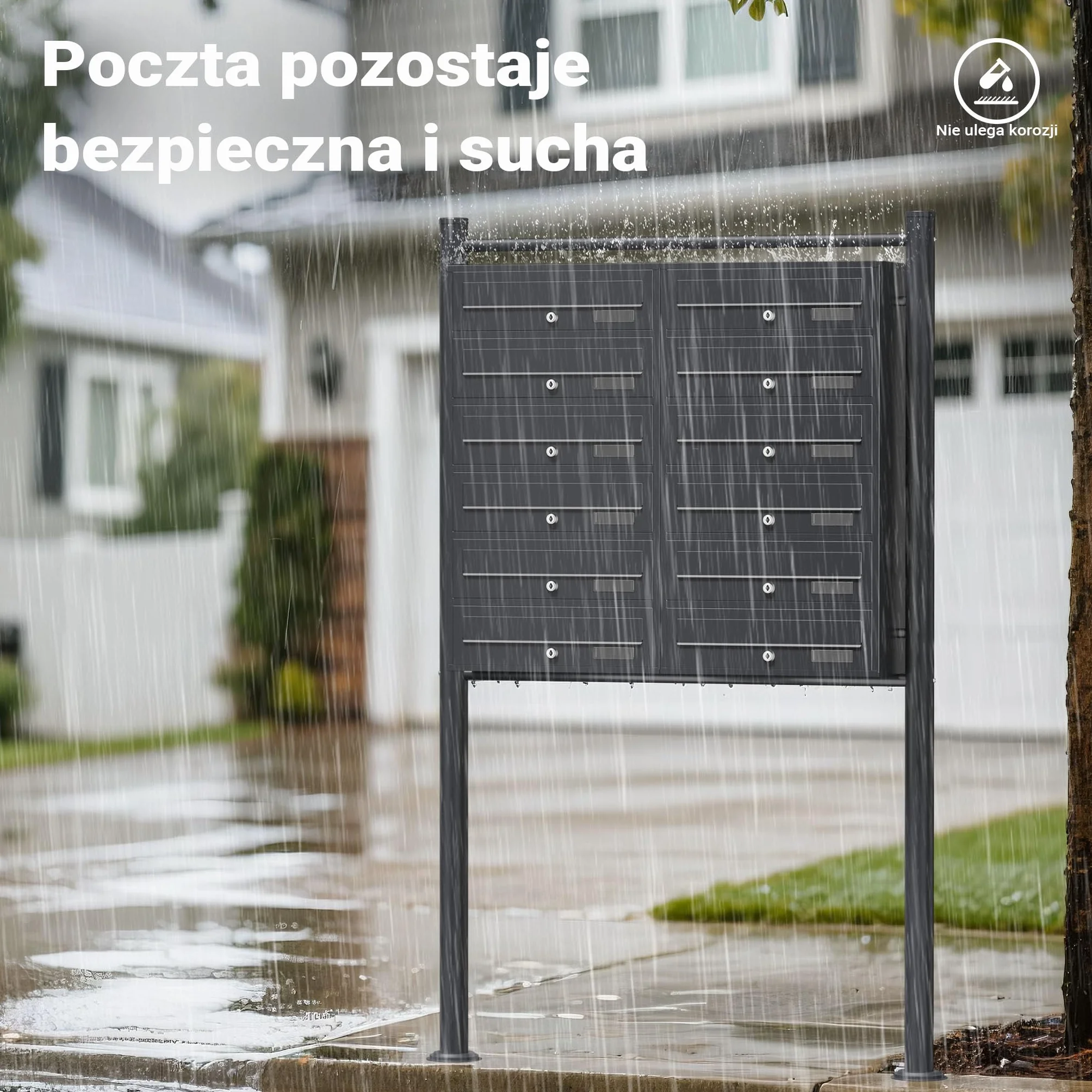 Wiltec Wolnostojąca skrzynka na listy antracytowa z 2 x 6 skrzynkami pocztowymi z zamkiem, do montażu podłogowego, idealna do budynków wielorodzinnych