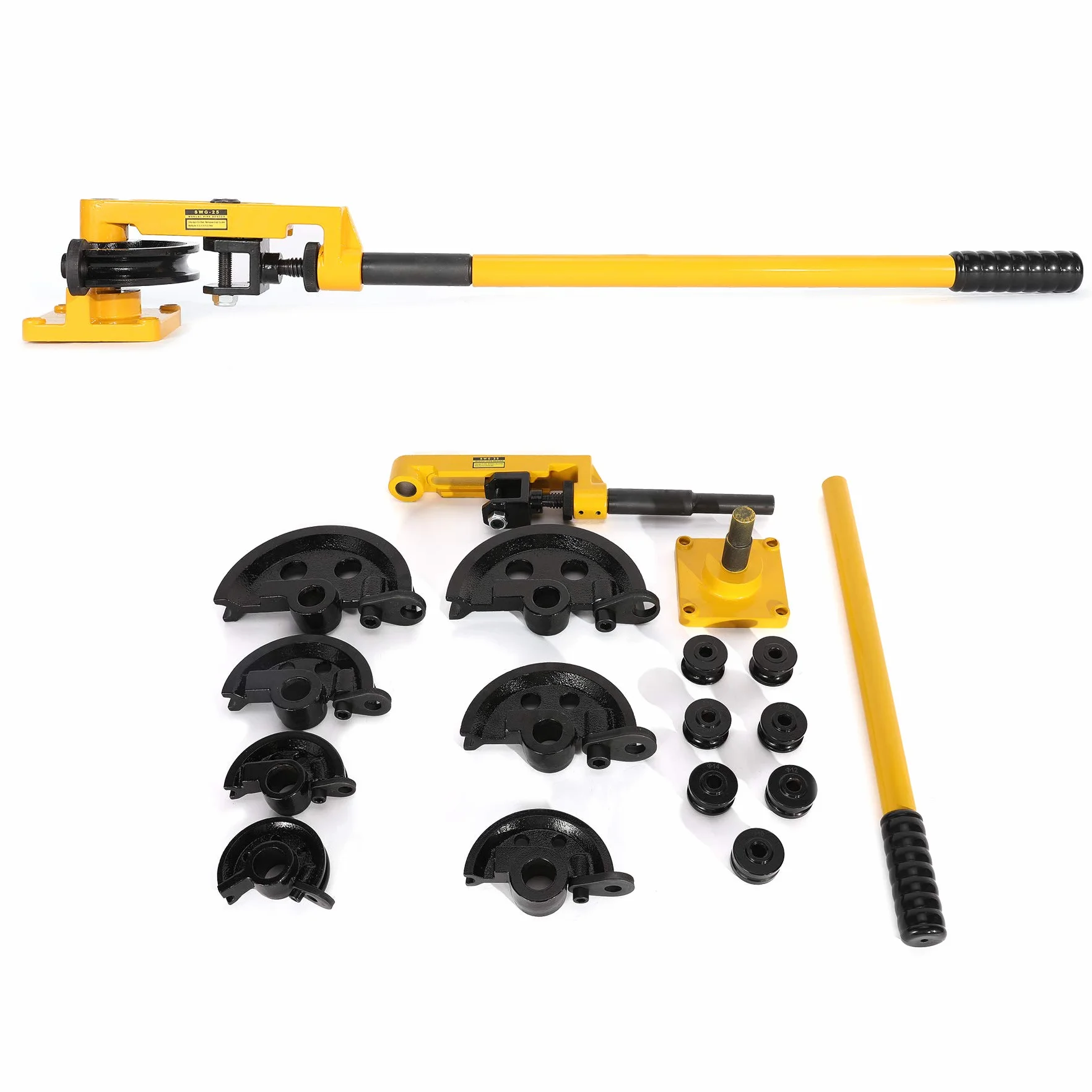 ZELCAN Giętarka do rur 10-25 mm, giętarka do rur ręcznych, 3/8"-1", z 7 matrycami do gięcia, mechaniczny przyrząd do gięcia rur (żółty)