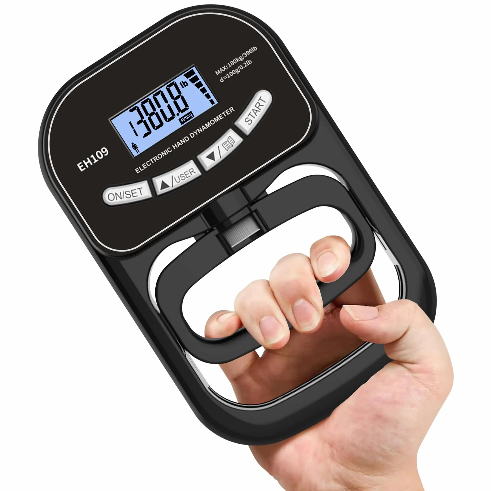 180 kg / 396 lbs, ręczny dynamometr, cyfrowy ręczny dynamometr, tester siły chwytu z wyświetlaczem LCD, czarny
