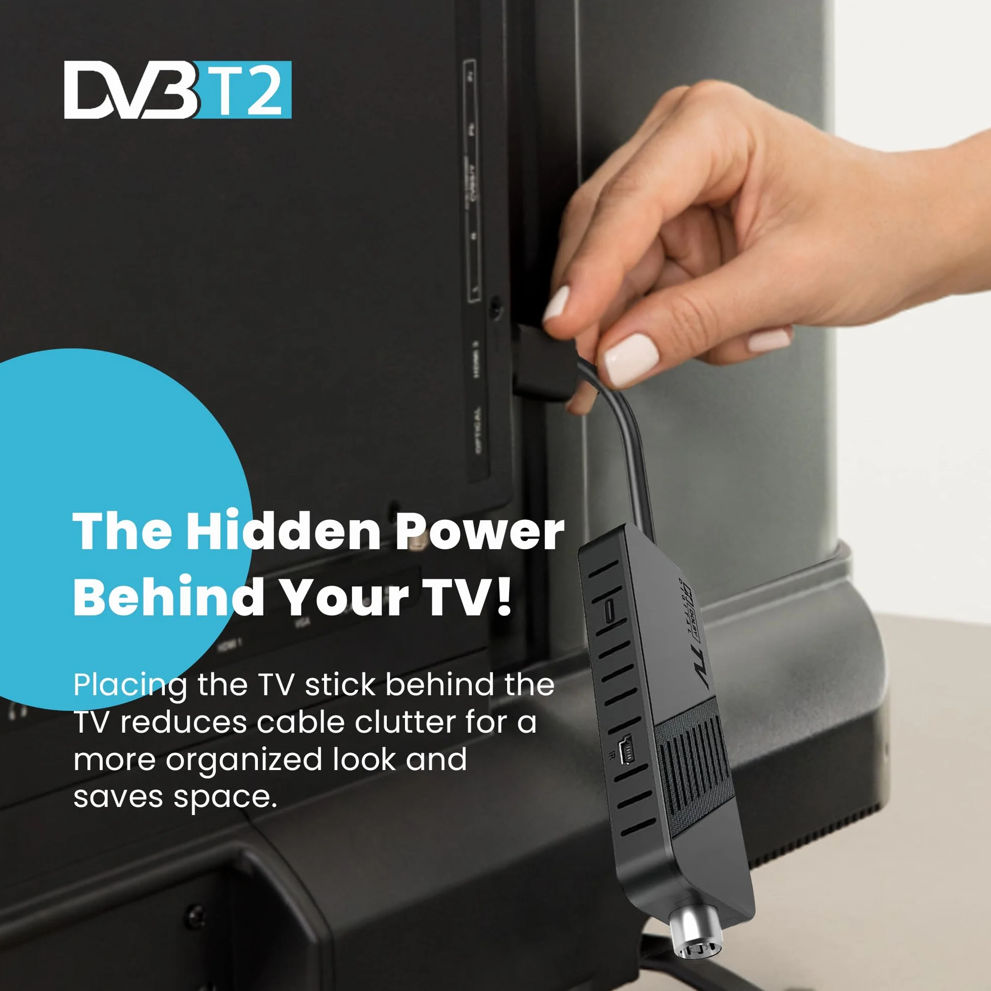 LEYF Dekoder TDT Full HD 1080P DVB T2, Tuner TDT, Ukryty za telewizorem, Wyświetlacz cyfrowy, HEVC H265 Main 10 bit, HDMI, USB, Pilot na podczerwień 2 w 1