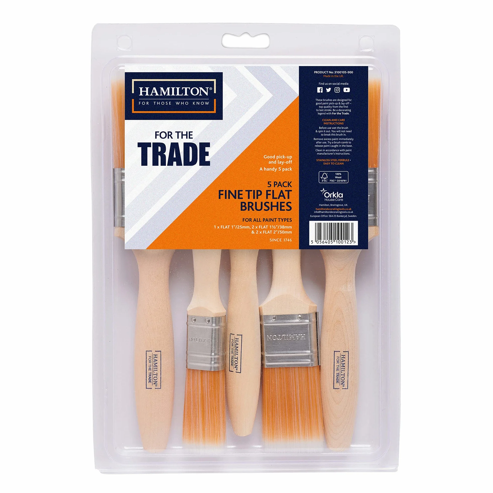 Hamilton For The Trade pędzle z cienką końcówką | 5 sztuk pędzli | 1 cal, 3,8 cm, 5 cm, brązowe