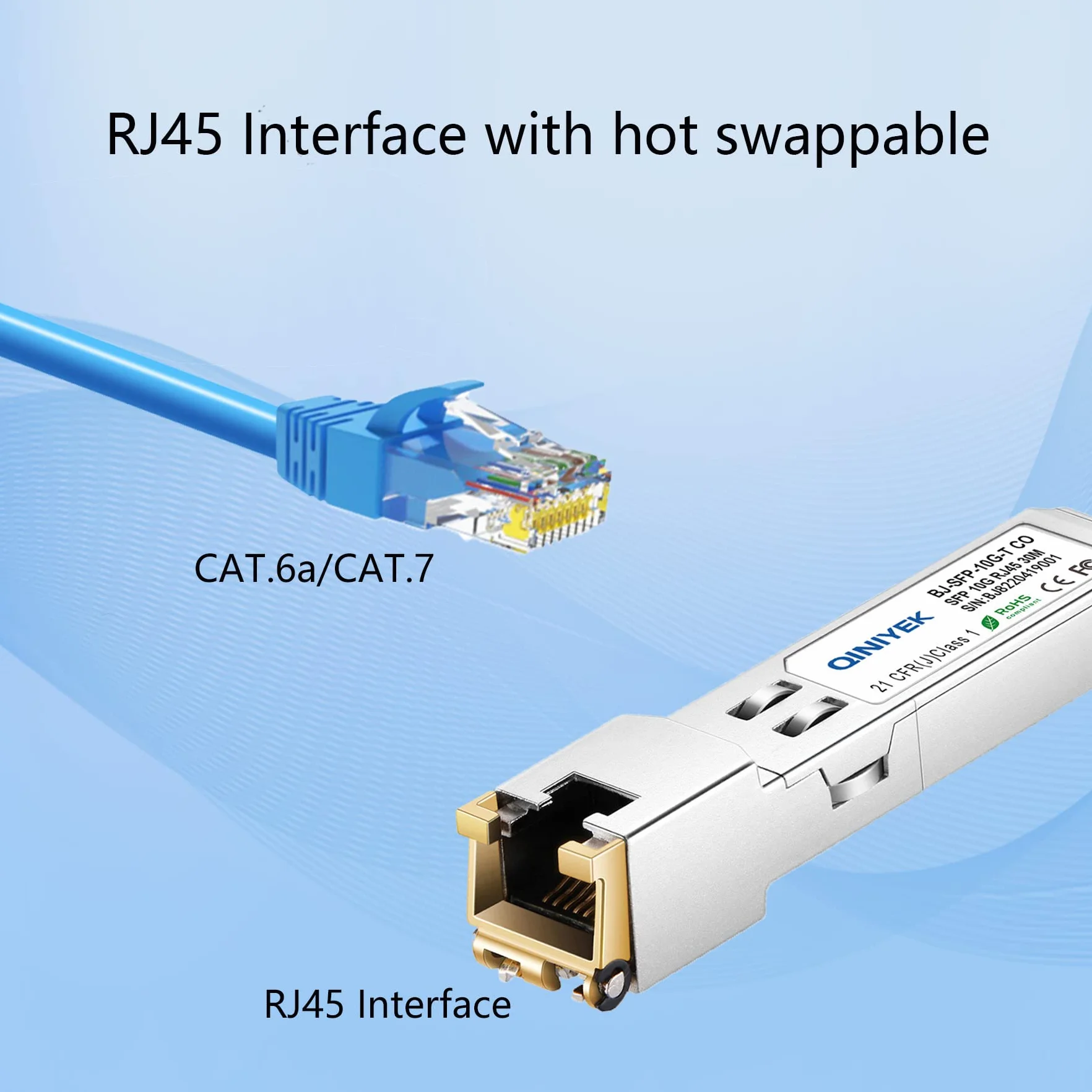 Moduł miedziany SFP do RJ45, 10Gbase-T SFP+ miedziany Ethernet Gbic kompatybilny z kablami Cisco, Meraki, Ubiquiti, Supermicro, Broadcom, CAT.6a/CAT7; 30 m