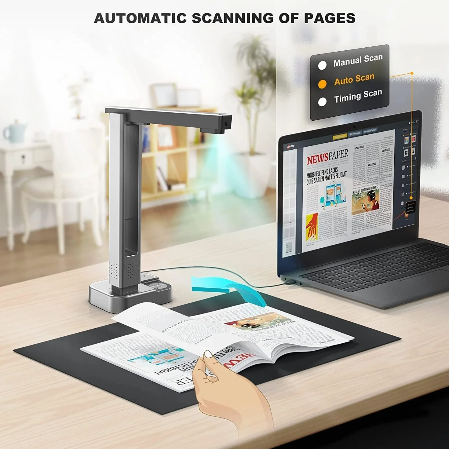 JOYUSING V320pro 16MP Skaner książek i dokumentów, Захwytywanie rozmiarów A3, A4, wielojęzykowe OCR, umożliwiający konwersję na PDF/Word/Txt/Excel w systemie Windows oraz na PDF w systemie Mac.