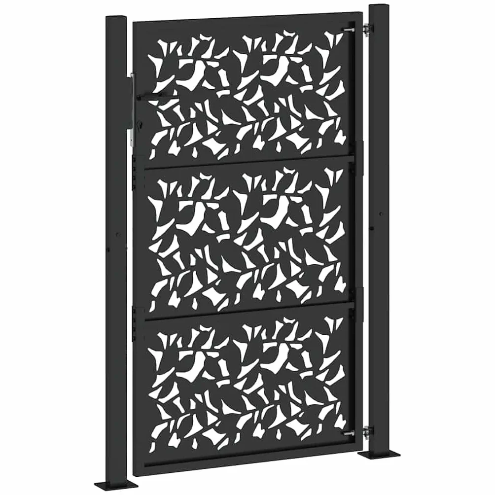vidaXL Brama ogrodowa czarna 100x150 cm stalowy wzór liścia, brama ogrodzeniowa, brama zewnętrzna, brama metalowa, brama zabezpieczająca