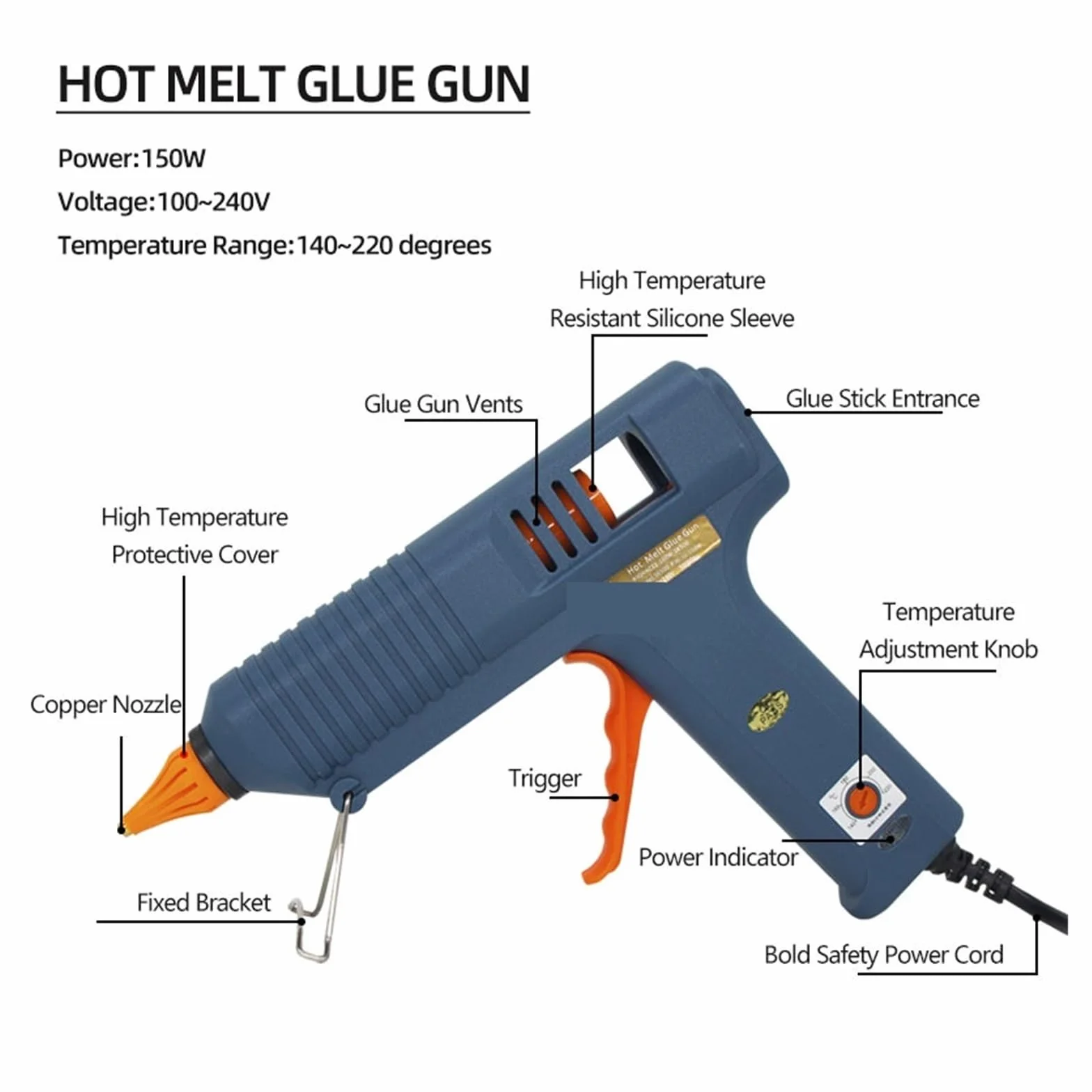 Pistolet Do Klejenia Na Gorąco 150W Pistolet Do Klejenia Z Regulacją Temperatury Długa Dysza Do Klejów W Sztyfcie 11mm Przemysłowe I Rękodzieło DIY Pistolet Do Klejenia Na Gorąco Szybkie Nagrzewanie(N