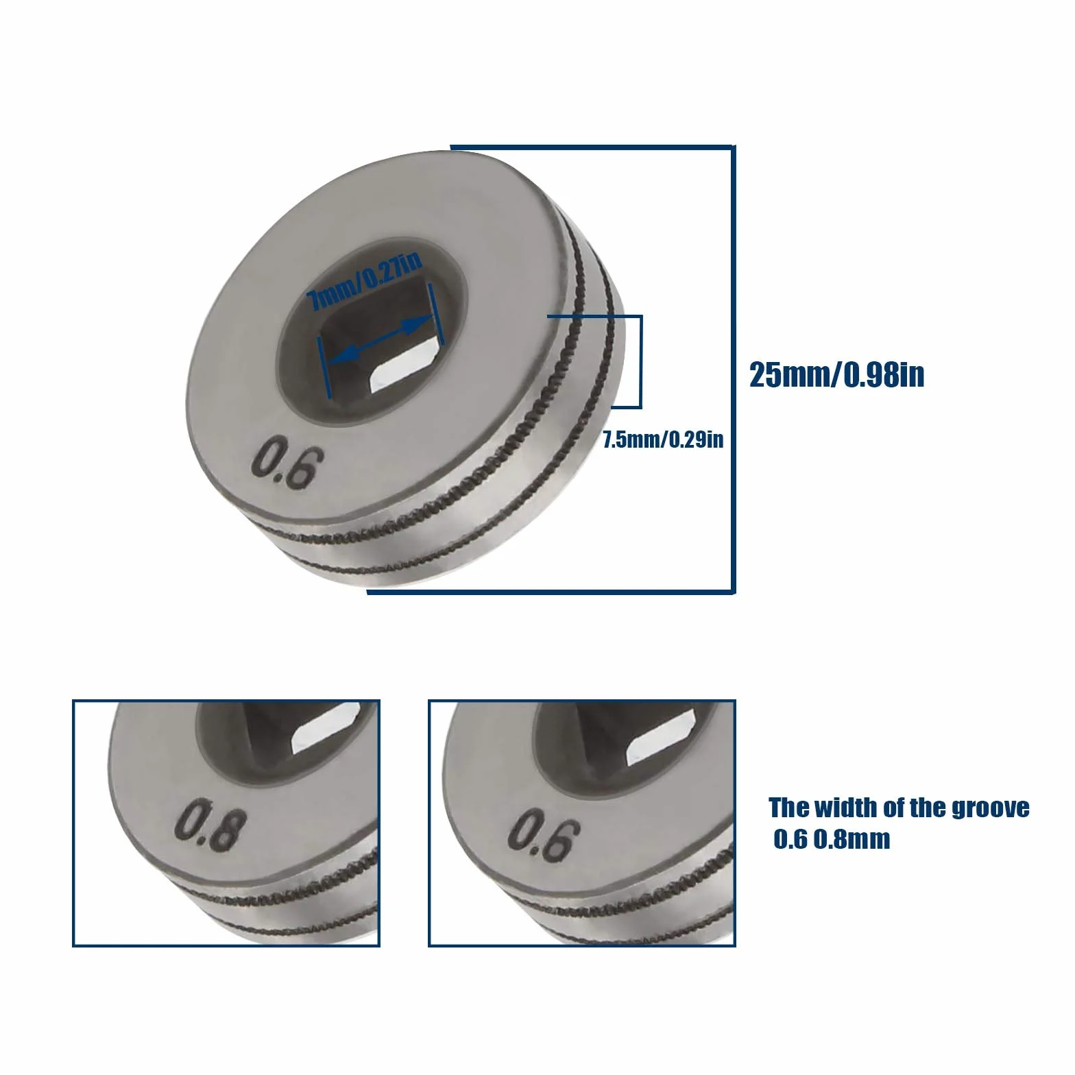 2 szt. 0,6/0,8 mm Rolki napędowe podajnika drutu Rolki kółka radełkowane rowki 25 mm średnicy pasujące do SSJ16 Podajnik drutu MIG MAG części sprzętu spawaczy