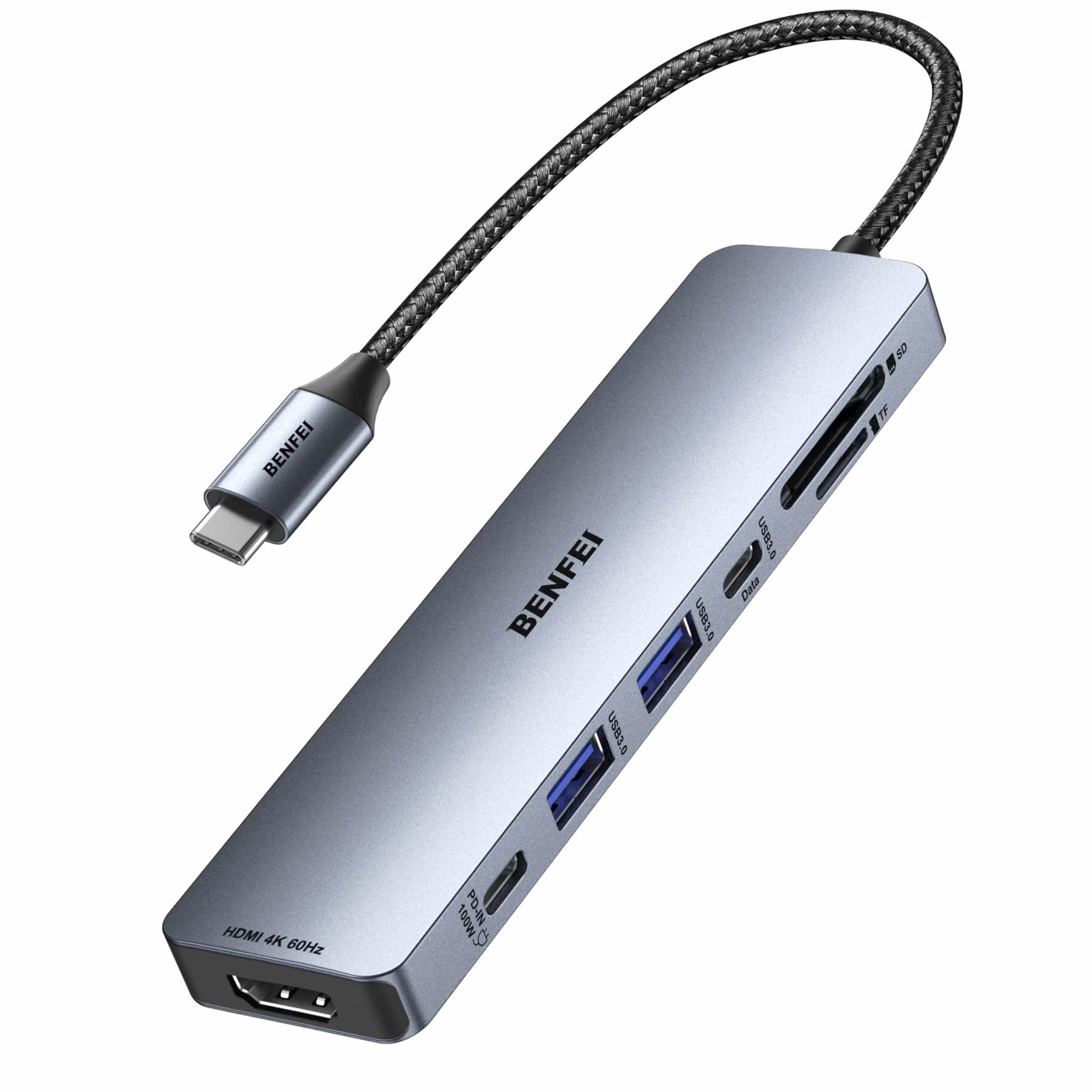 BENFEI Hub USB C 7w1 z HDMI 4K@60Hz, USB-A, USB-C, czytnik kart SD/TF, kabel silikonowy kompatybilny z MacBookiem Pro/Air, iPadem Pro, iMacem