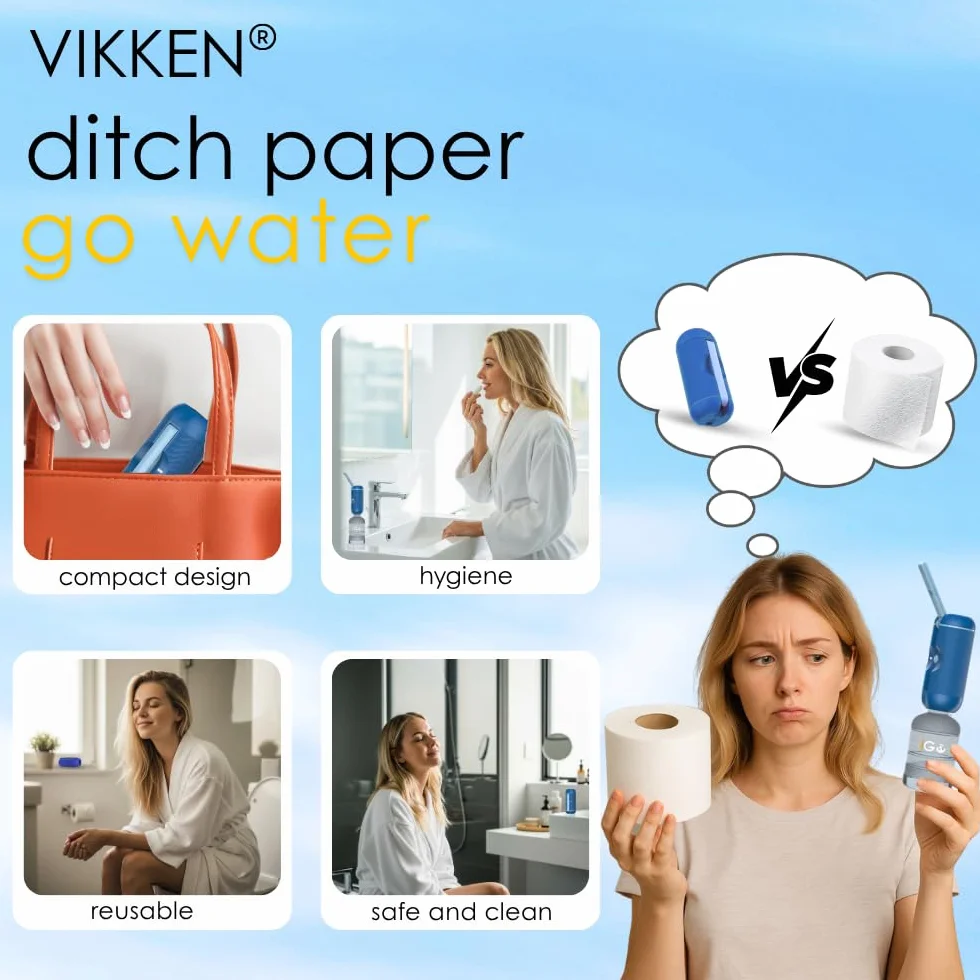 VIKKEN® 250ml iGo X Przenośny Bidet Podróżny USB-Typ C Elektryczny, Nadładowalny, Ręczny Spryskiwacz do Higieny Osobistej dla Kobiet i Mężczyzn, Niebieski