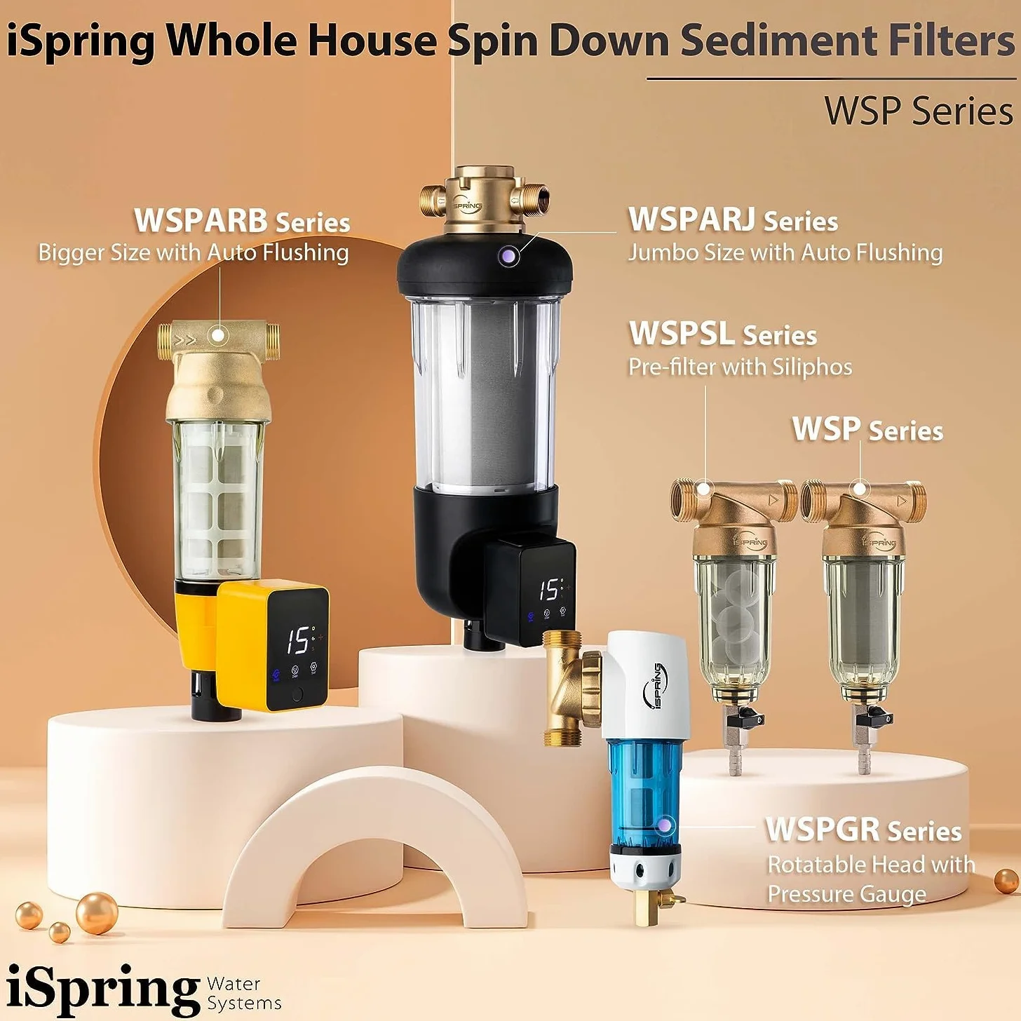 iSpring WSP-100 Cały dom wielokrotnego użytku filtr do wody osadu, 100 mikronów jednorazowa filtracja wstępna, G 1"- 3/4", mosiądz