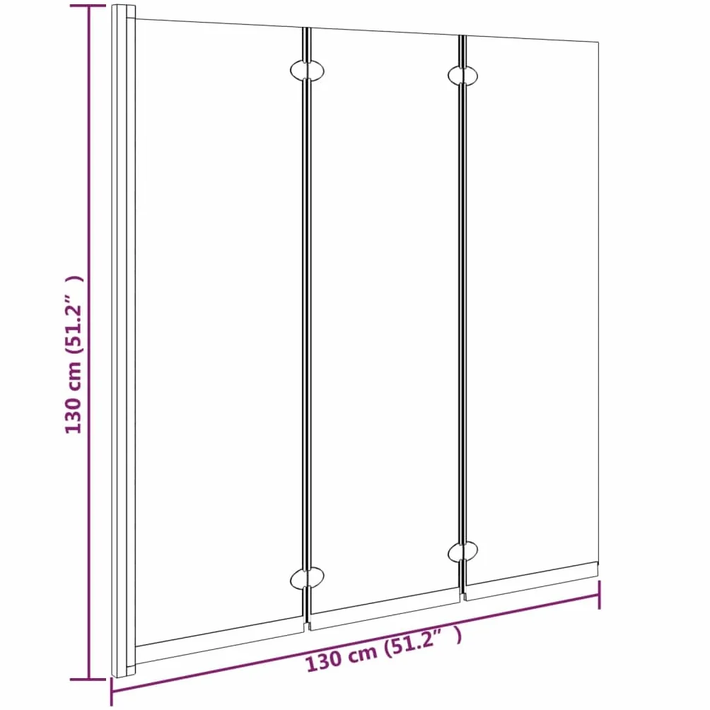 vidaXL Składany parawan nawannowy, 3 panele, 130x130 cm, ESG, czarny, parawan wannowy, parawan nawannowy, parawan na wannę, parawany wannowe