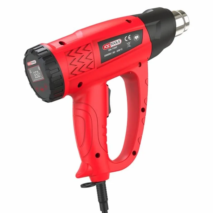 KS Tools - 960.1180F - opalarka - cyfrowy pistolet termiczny - pistolet na gorące powietrze 2000 W - myjka termiczna z 4 dyszami