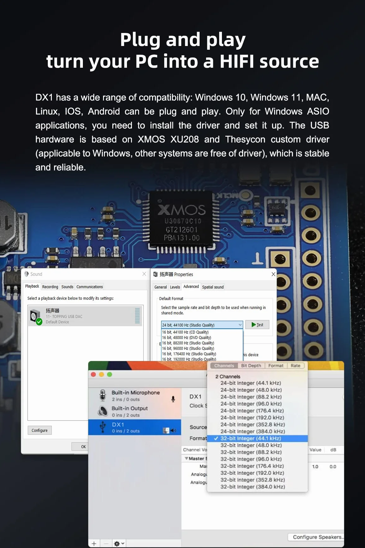 TOPPING DX1 DAC i wzmacniacz słuchawkowy DSD256 PCM384 AK4493S XMOS XU208 srebrny