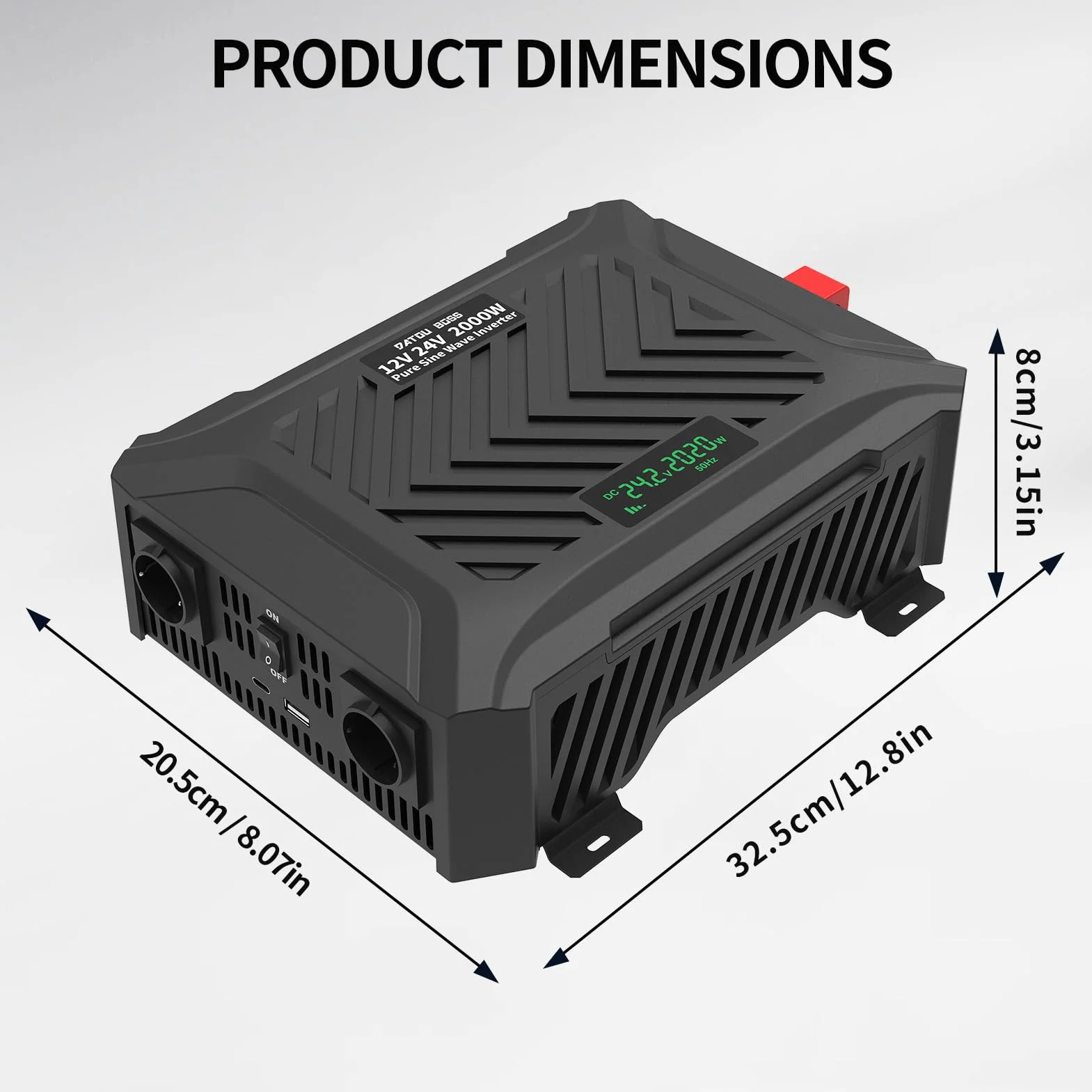 DATOUBOSS Przetwornica napięcia 12V/24V na 230V 2000W/4000W Czysta Sinusoida z Wyświetlaczem LCD