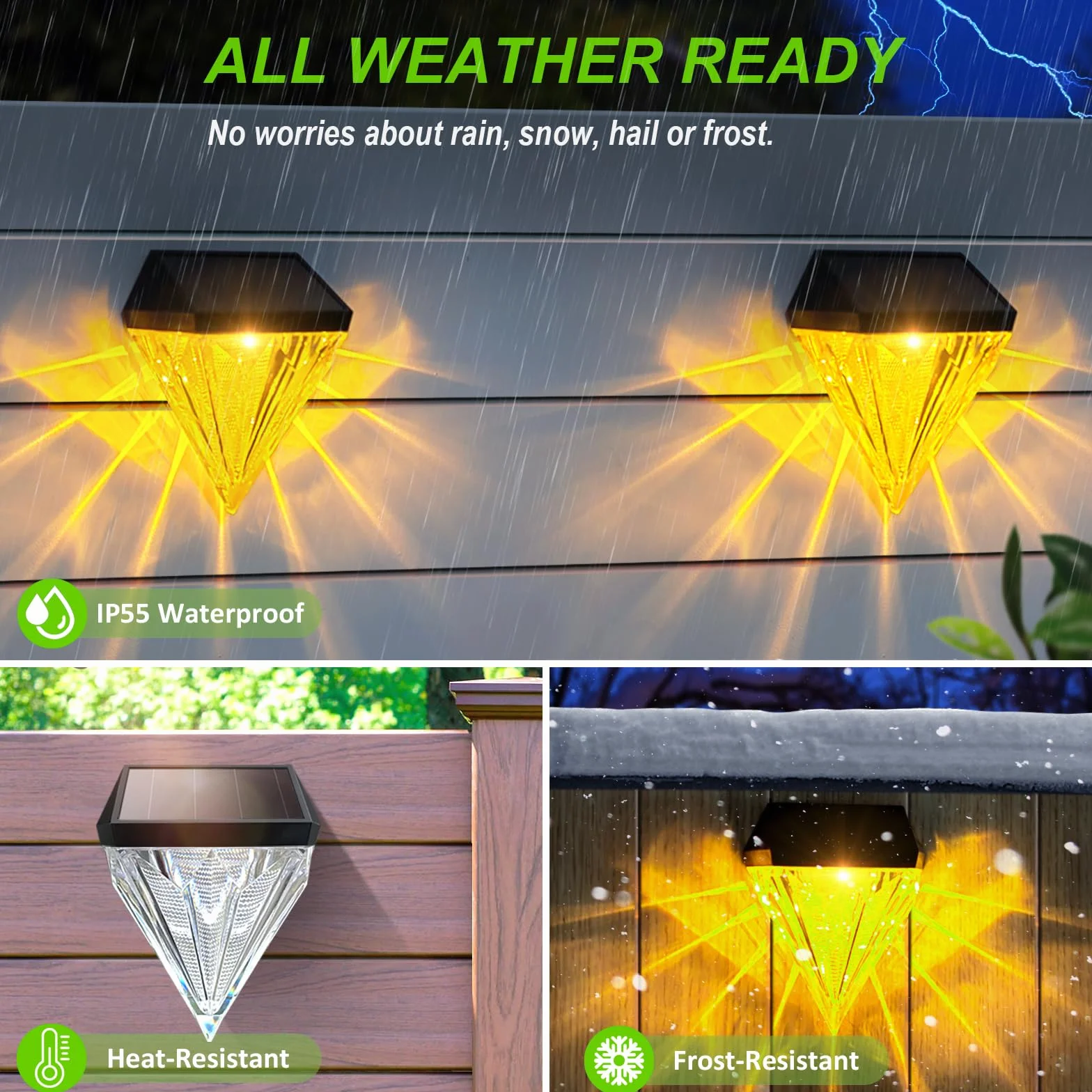 AGOTD Lampy solarne do użytku na zewnątrz, wodoszczelna lampa solarna do dekoracji ogrodu, solarne lampy ogrodowe na taras, ogrodzenie, do ogrodu, schodów, ścieżek, 4 sztuki, bursztynowe światło