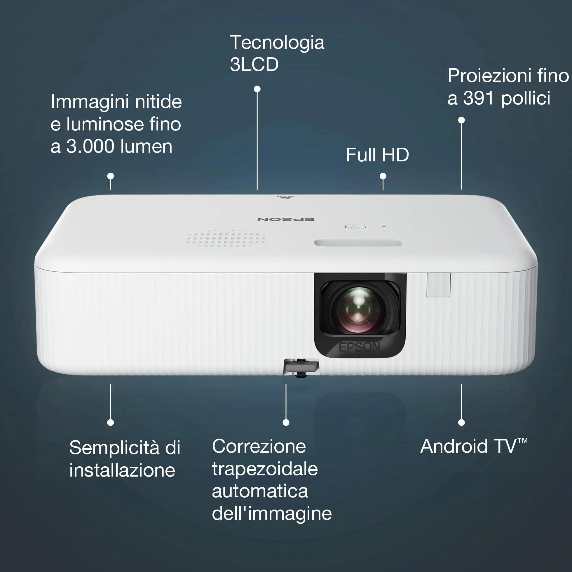 Epson CO-FH02 projektor 3LCD (Full HD 1920 x 1080p, 3000 lumenów, kolor biały i kolorowy, przekątna ekranu 9,93 m, Android TV, HDMI)