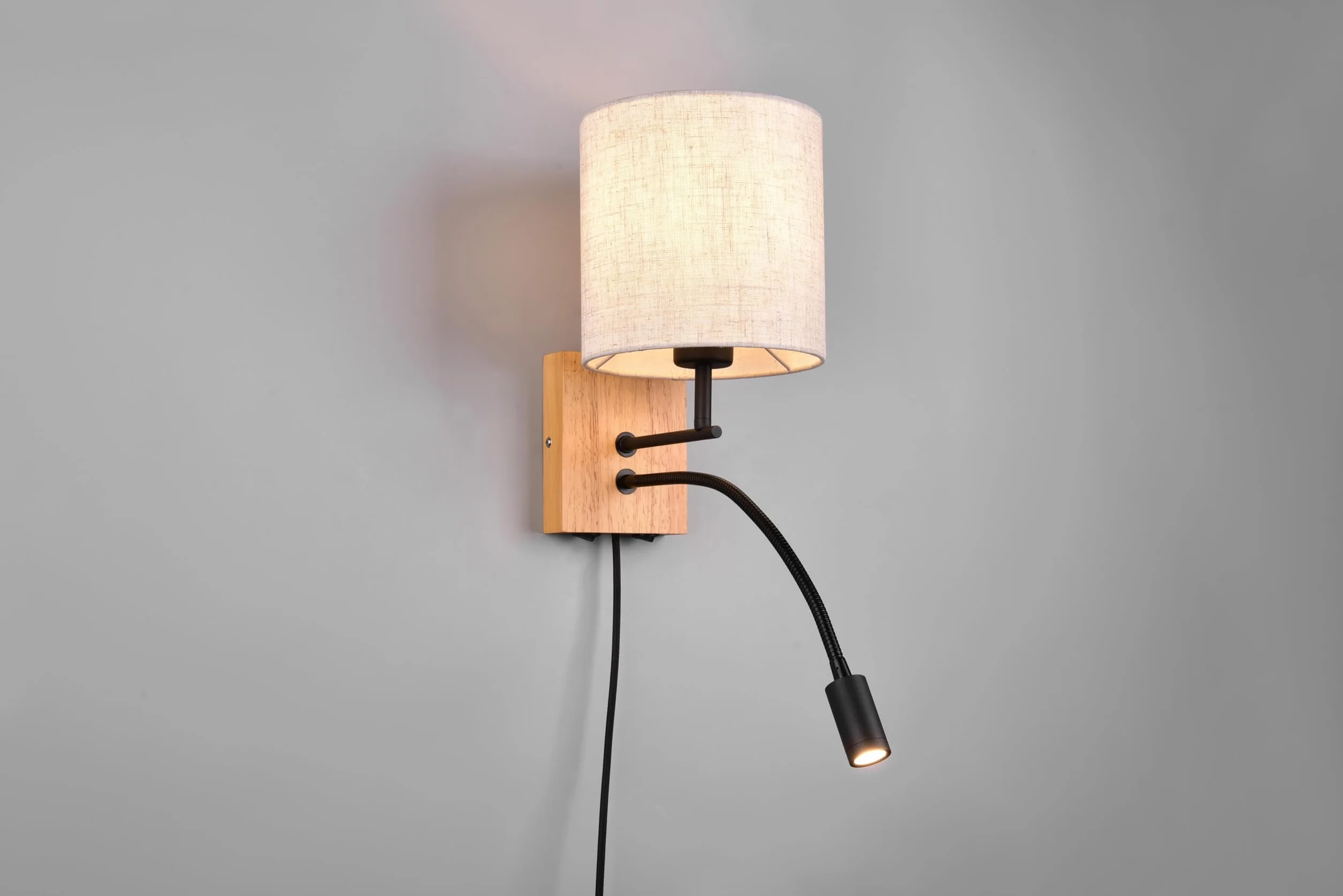 Trio Leuchten Kinkiet NILAM naturalne drewno abażur E27 LED 3,1 W Flex Connect