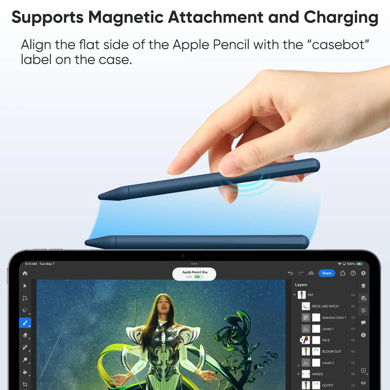 Fintie Silikonowe etui kompatybilne z Apple Pencil Pro/Apple Pencil (2. generacji), ultralekki futerał na długopis, miękki uchwyt ochronny z 2 pokrywkami, błękitno-niebieski
