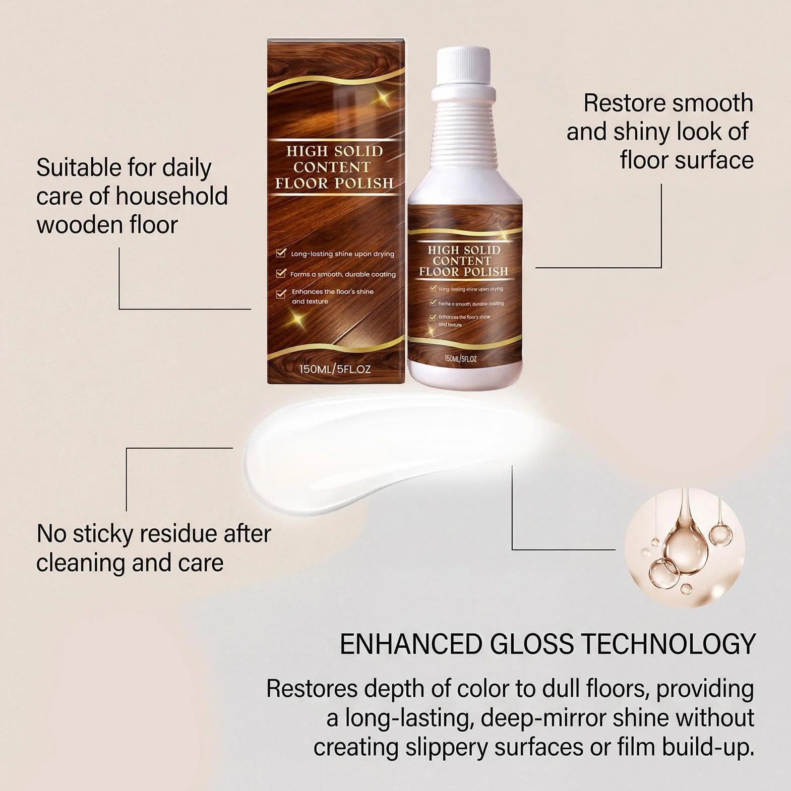 Floor Revive bezpieczny nieklejący płyn do czyszczenia podłóg drewnianych, 150 ml, do kuchni, łazienki, domu, hotelu, restauracji, mieszkania, pomieszczeń biurowych, mieszkań wynajmowanych