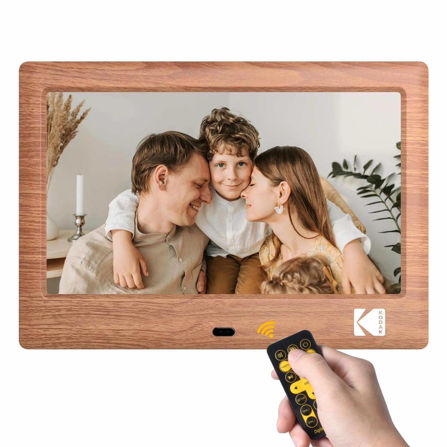 KODAK, cyfrowa ramka na zdjęcia 7", elektroniczna ramka na zdjęcia, ekran IPS, odtwarzacz zdjęć, muzyki, wideo, kalendarz, alarm, obsługa USB lub karty SD, automatycznie obracana, z pilotem zdalnego
