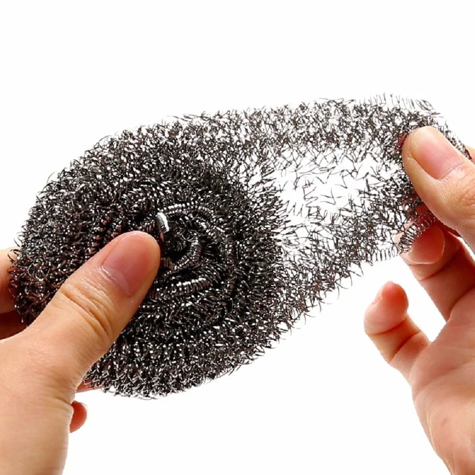 6-pak stalowej wełny metalowej gąbki szorującej, szorowanie ze stali nierdzewnej, wielokrotnego użytku peeling czyszczący do garnków, patelni, naczyń i kuchni