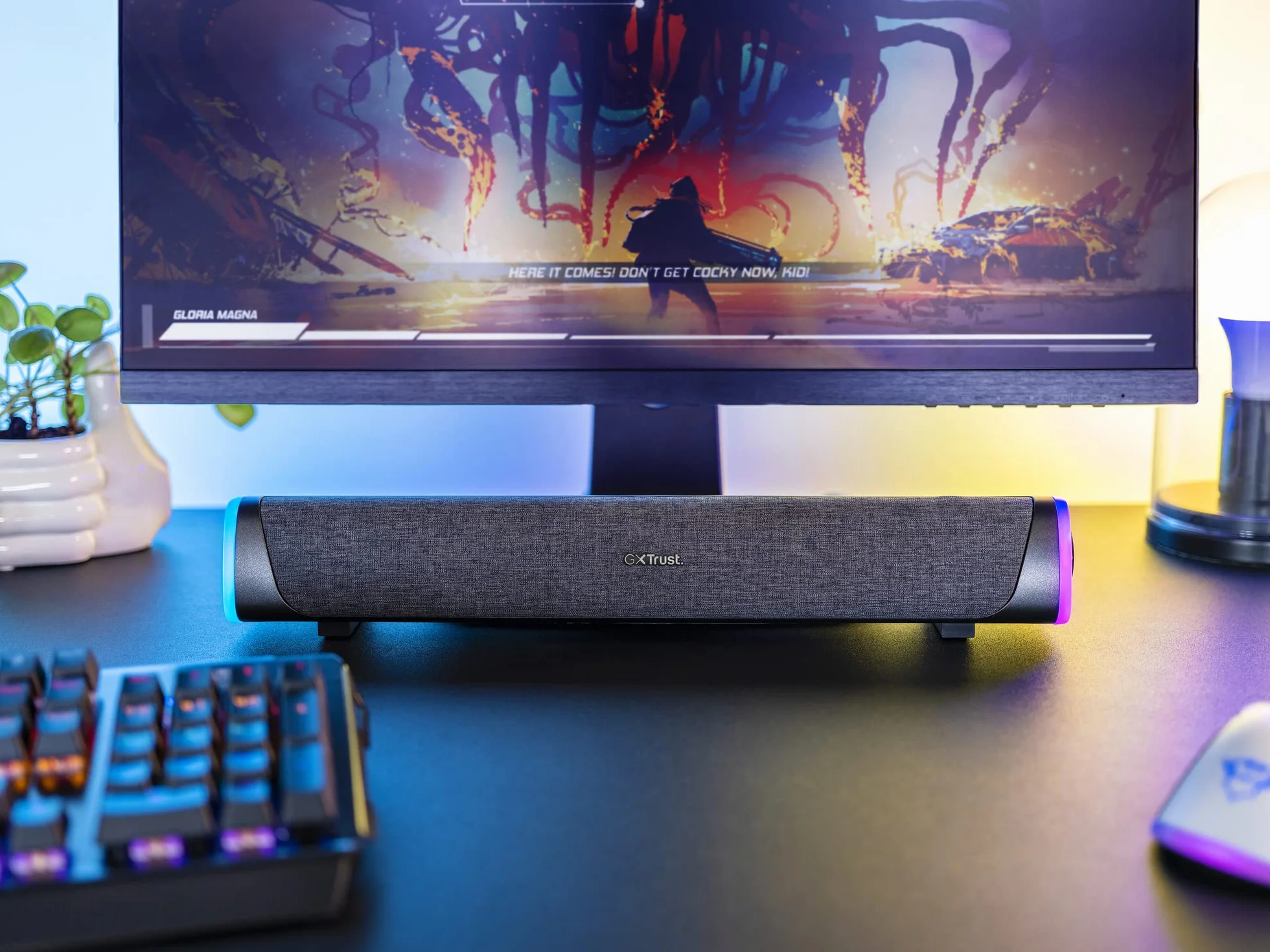 Trust Gaming GXT 620 Axon 12W RGB Podświetlana listwa dźwiękowa, zasilanie USB, 3,5 mm AUX, głośnik PC do laptopa, smartfona, tabletu, telewizora - czarny