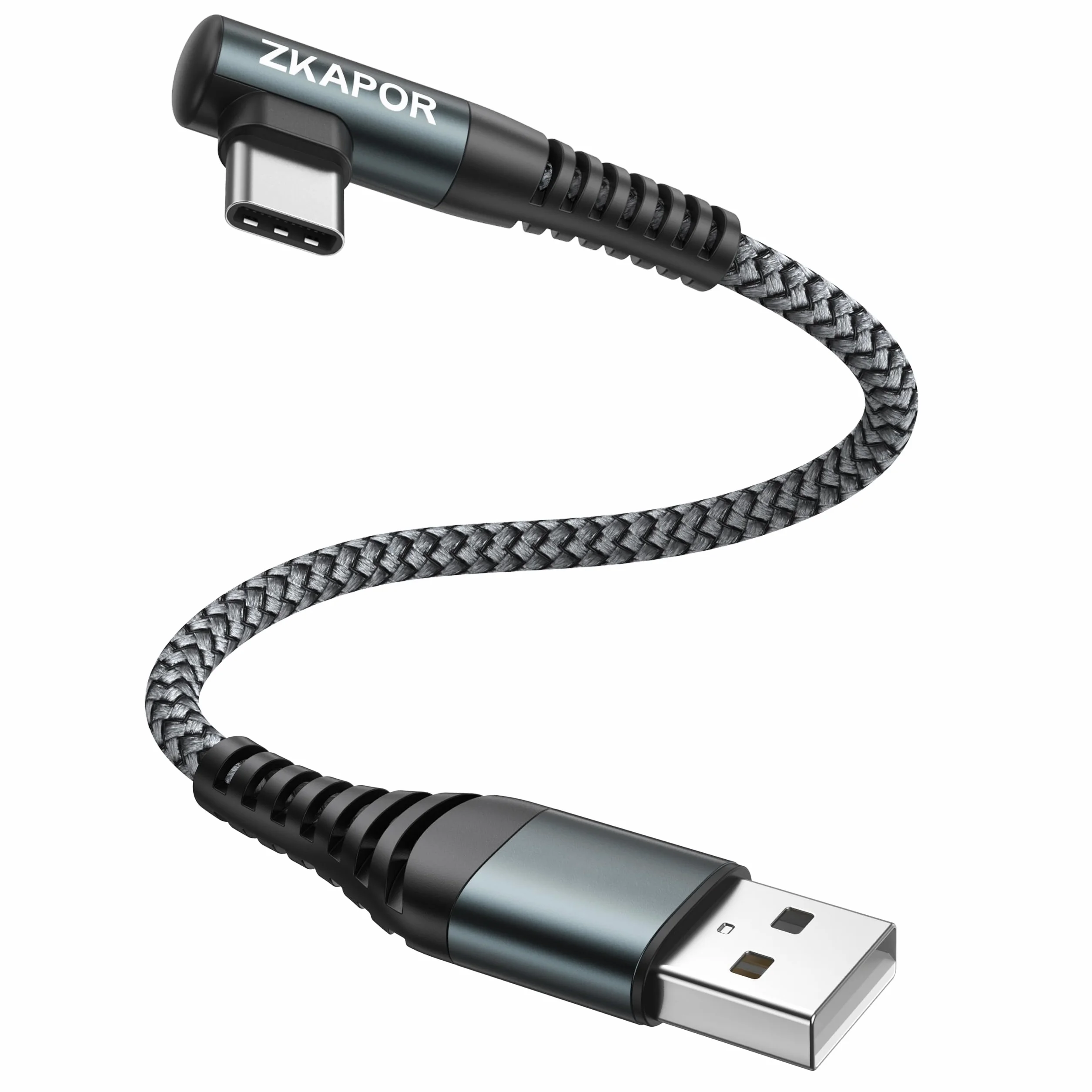 ZKAPOR Kabel USB C 0.3M 3,1A, kabel ładujący pod kątem 90 stopni USB C, kabel szybkiego ładowania USB C, nylonowy kabel ładujący USB C do Phone 15 Pro Max/15 Pro, Galaxy S24/S23/S22, Note 20
