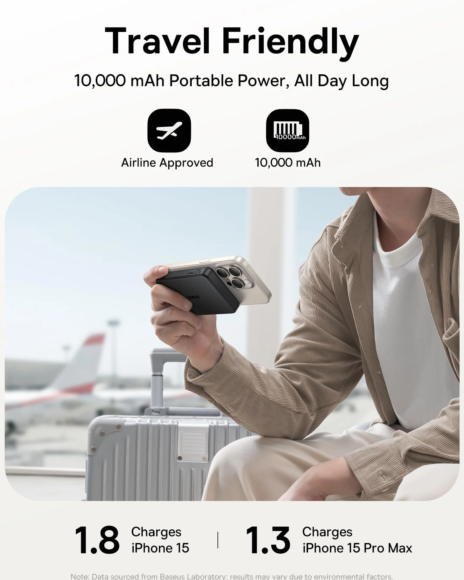 Baseus Power Bank 10 000 mAh, Qi2 Magsafe Powerbank bezprzewodowy 15 W, magnetyczny powerbank do iPhone 16/15/14, mini powerbank PD 22,5 W, szybkie ładowanie, zewnętrzna bateria USB-C, mały, ale