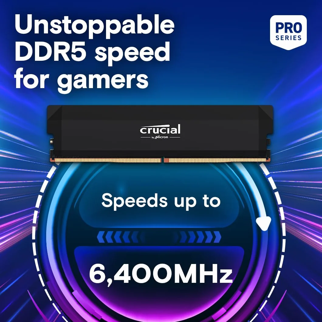 Crucial Pro DDR5 RAM 32GB Kit 6000MHz CL36 Intel XMP 3.0 AMD EXPO Gaming Memory Black CP2K16G60C36U5B