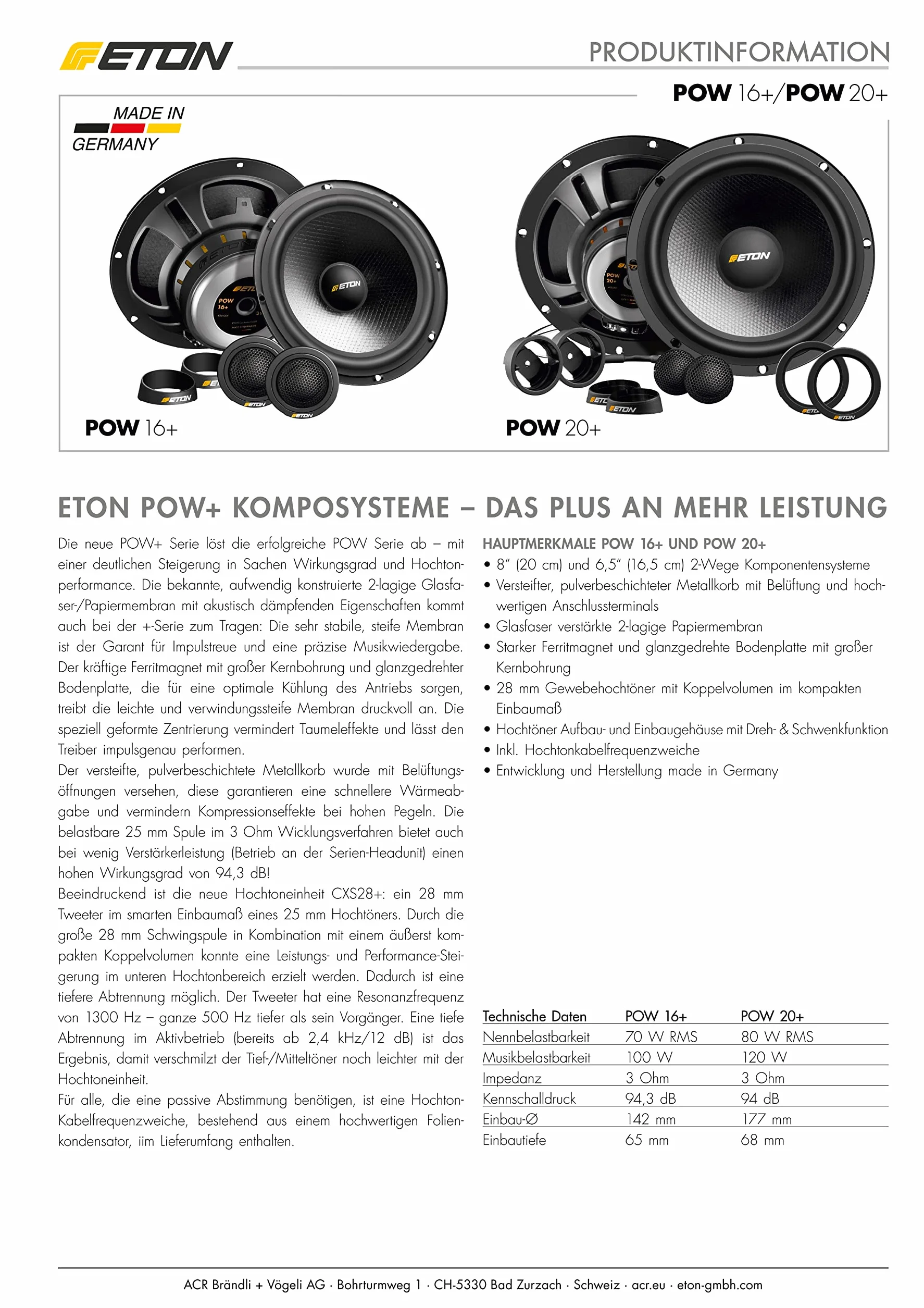 Eton POW20+ 20 cm 2-kierunkowy system głośników ET-POW20P